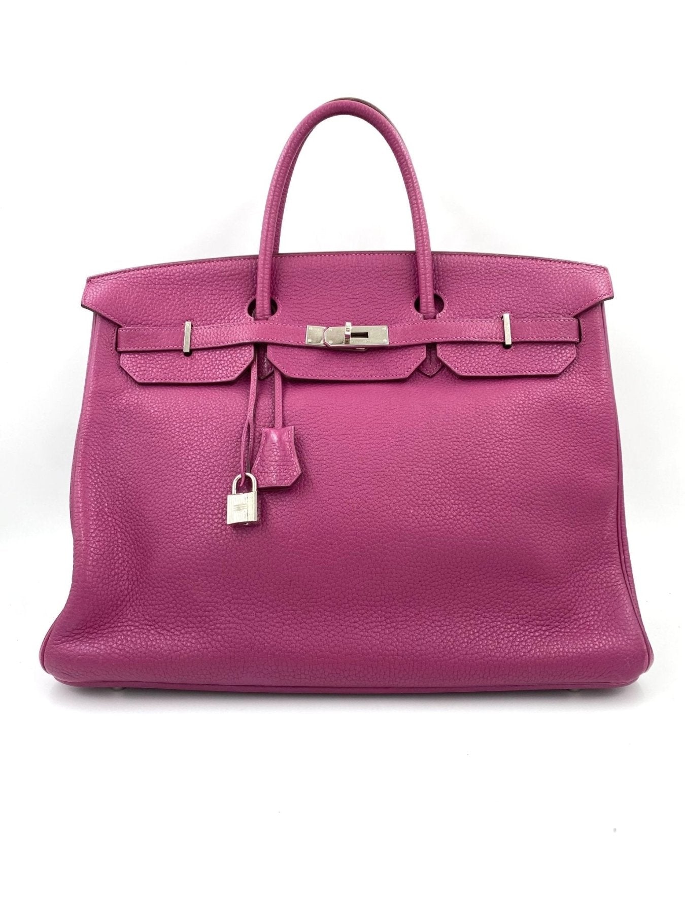 HERMES Birkin 40 Clemence Tosca Handtasche in Pink mit Palladium Hardware und charakteristischem Verschluss