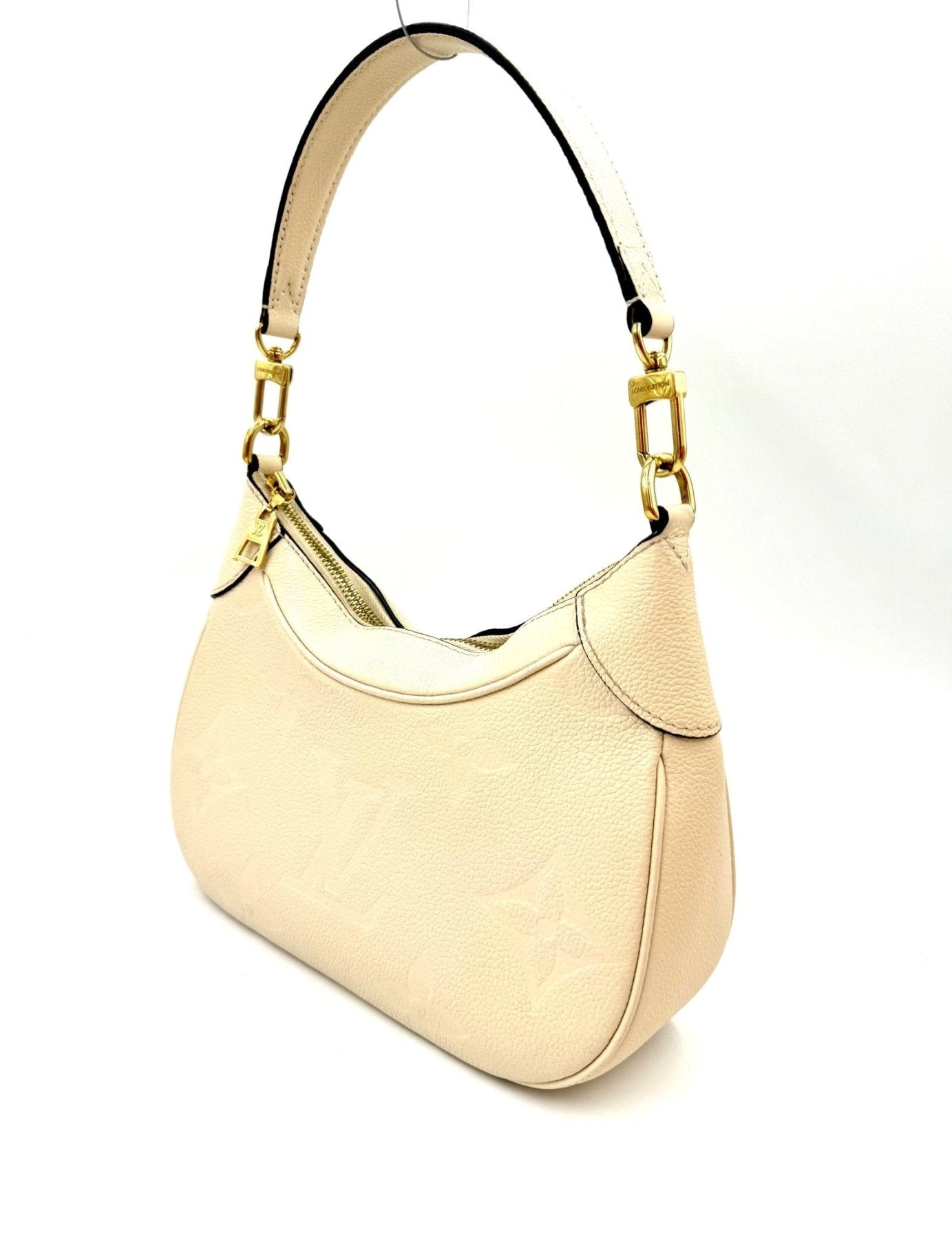 Louis Vuitton Bagatelle Monogram Empreinte Handtasche in Creme mit goldenen Beschlagen und gepragtem Logo auf strukturiertem Leder