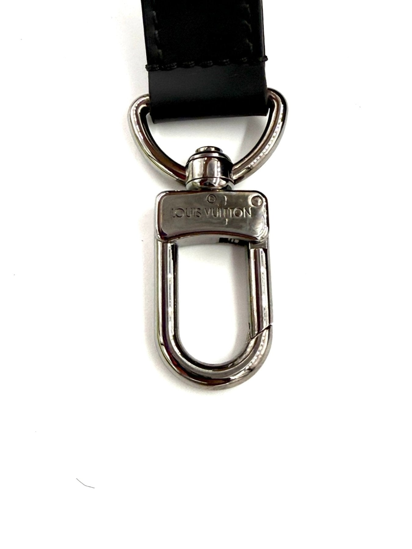 Silberfarbener Louis Vuitton Schultergurtkarabiner mit schwarzem Lederriemen der Keepall 55 Monogram Eclipse