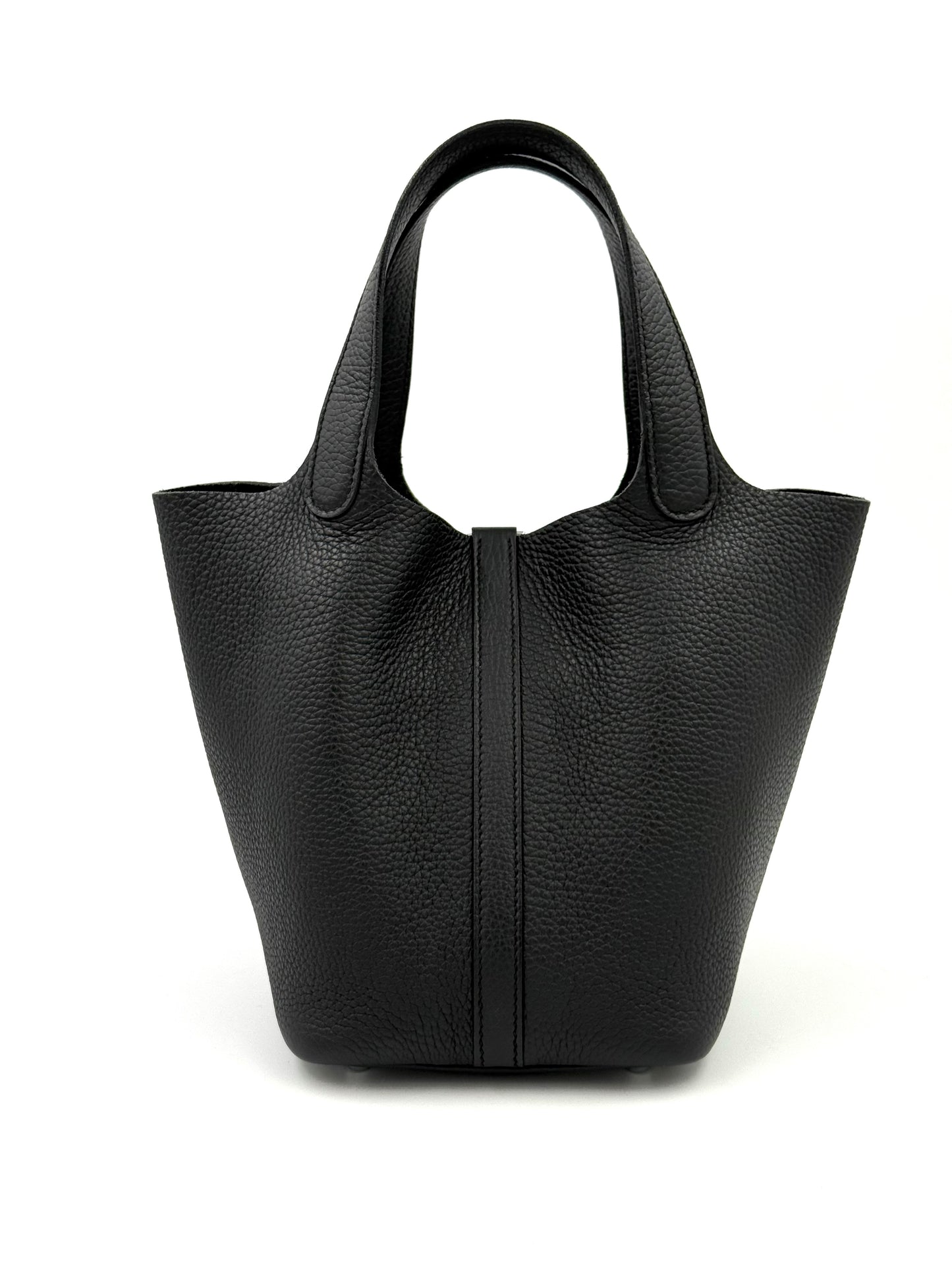 HERMÈS Picotin 18 schwarz PHW aus weichem Taurillon Clemence Leder, minimalistisch und elegant.