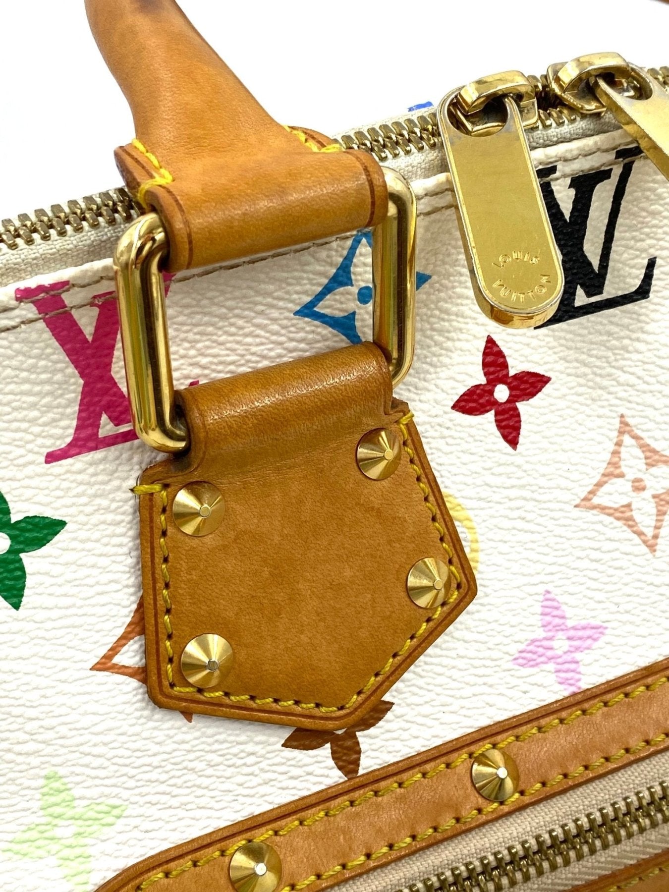 Louis Vuitton Alma Multicolor Handtasche mit buntem Monogram Muster, braunen Lederdetails und goldenen Beschlagen