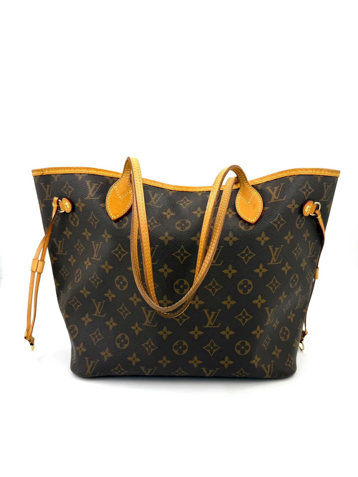 LOUIS VUITTON Neverfull MM Monogram Canvas, klassisches Design, braunes Monogramm mit honigfarbenen Lederdetails.