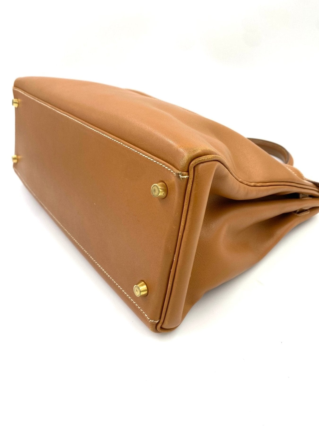 HERMÈS Kelly 35 Soft Gulliver Leder gold mit Schulterriemen - Clutch & Macarons - B im Quadrat, 1998 - Clutch & Macarons -