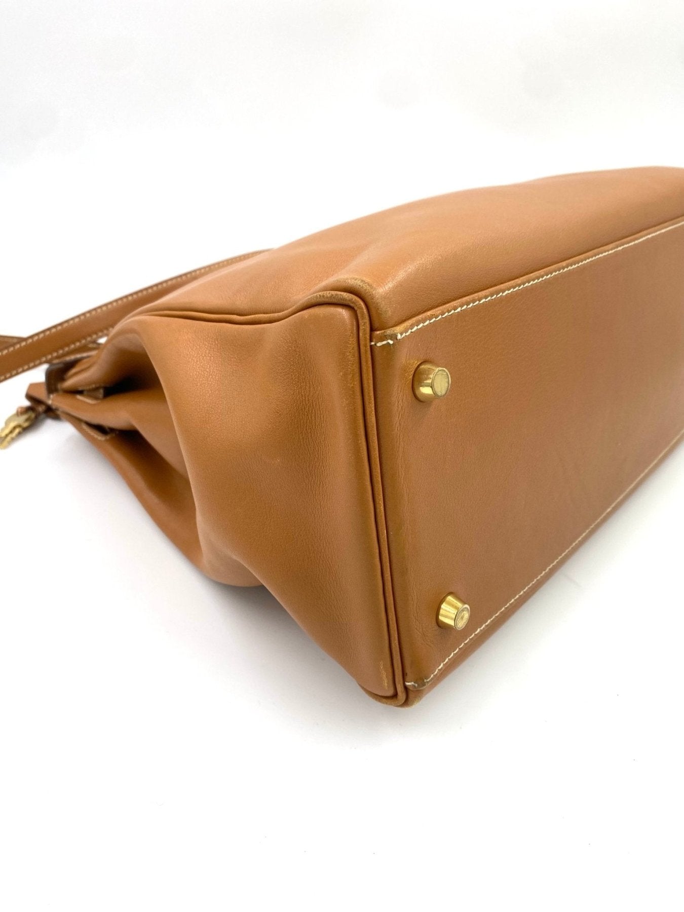 HERMÈS Kelly 35 Soft Gulliver Leder gold mit Schulterriemen - Clutch & Macarons - B im Quadrat, 1998 - Clutch & Macarons -