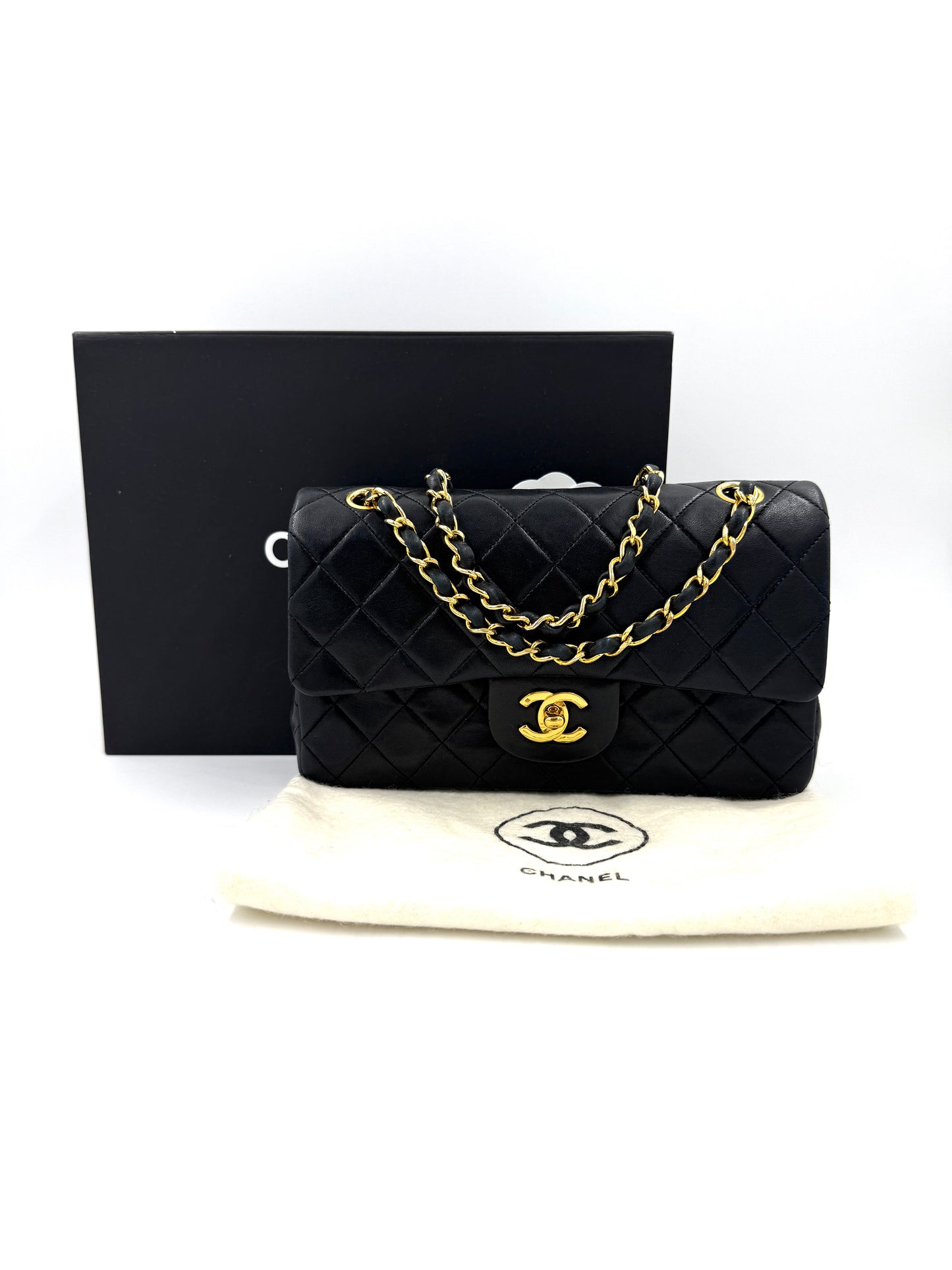 CHANEL Timeless Double Flap small Lammleder schwarz GHW