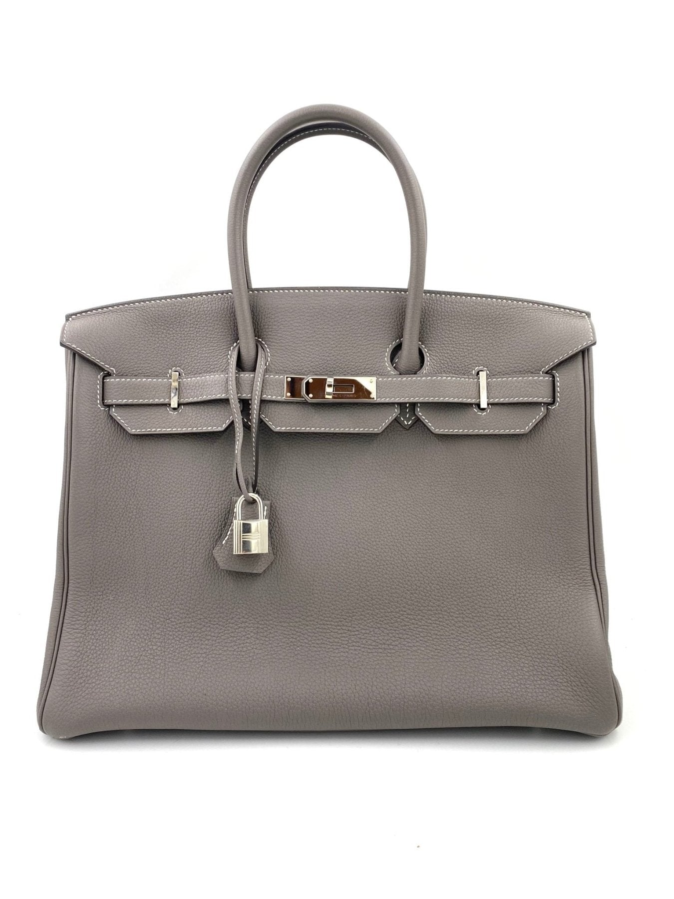 HERMES Birkin 35 HSS Handtasche in Etain Togo Leder mit Palladium Hardware und klassischer Verschlussschnalle