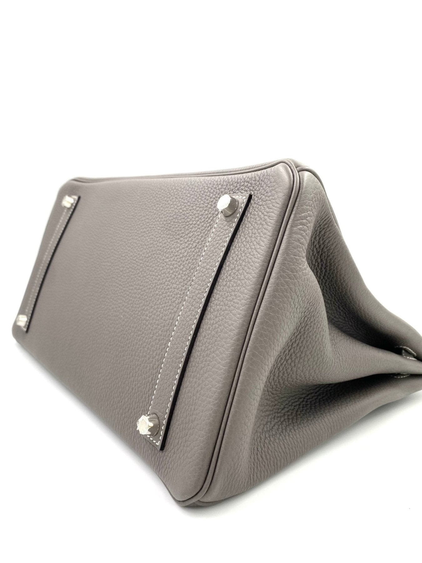 HERMES Birkin 35 HSS Togo Etain Handtasche in grauem Togoleder mit Palladiumbeschlagen, Seitenansicht