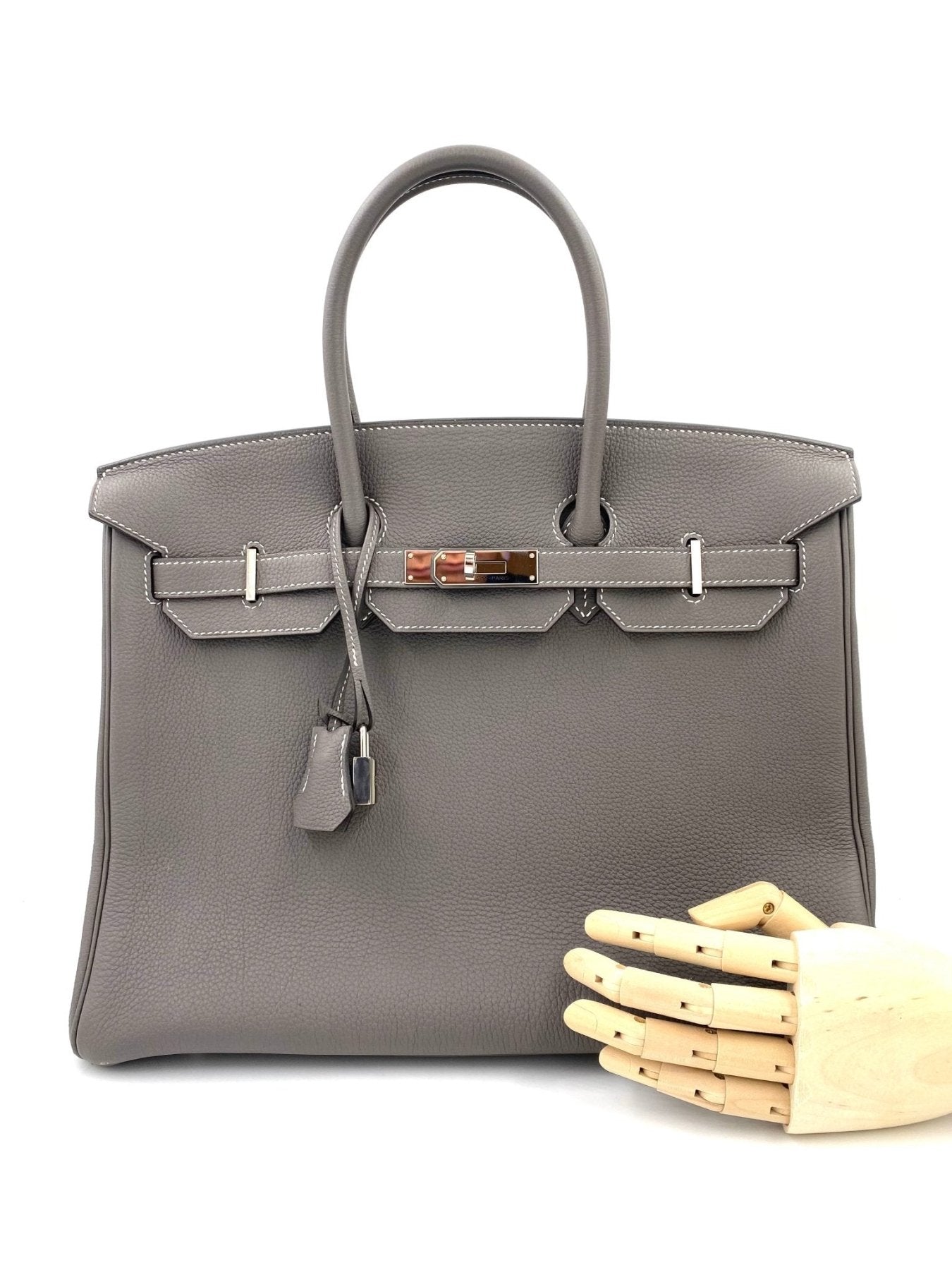 HERMES Birkin 35 HSS Togo Handtasche in Etain Grau mit Palladium Beschlagen, klassisches Design