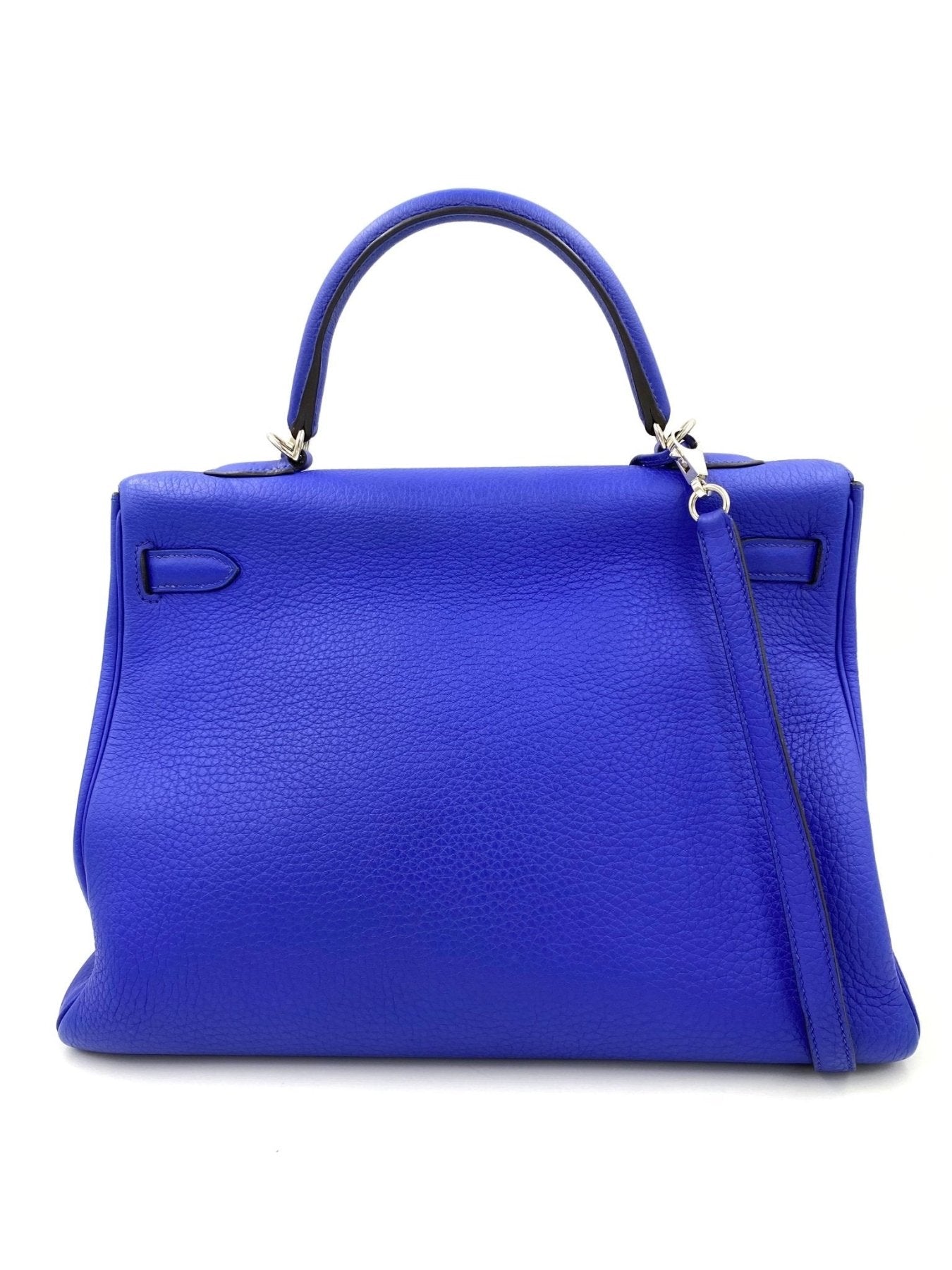 HERMÈS Kelly 35 Retourné Bleu Royal Taurillon Clemence Leder - Clutch & Macarons - O im Quadrat, 2011 - Clutch & Macarons -