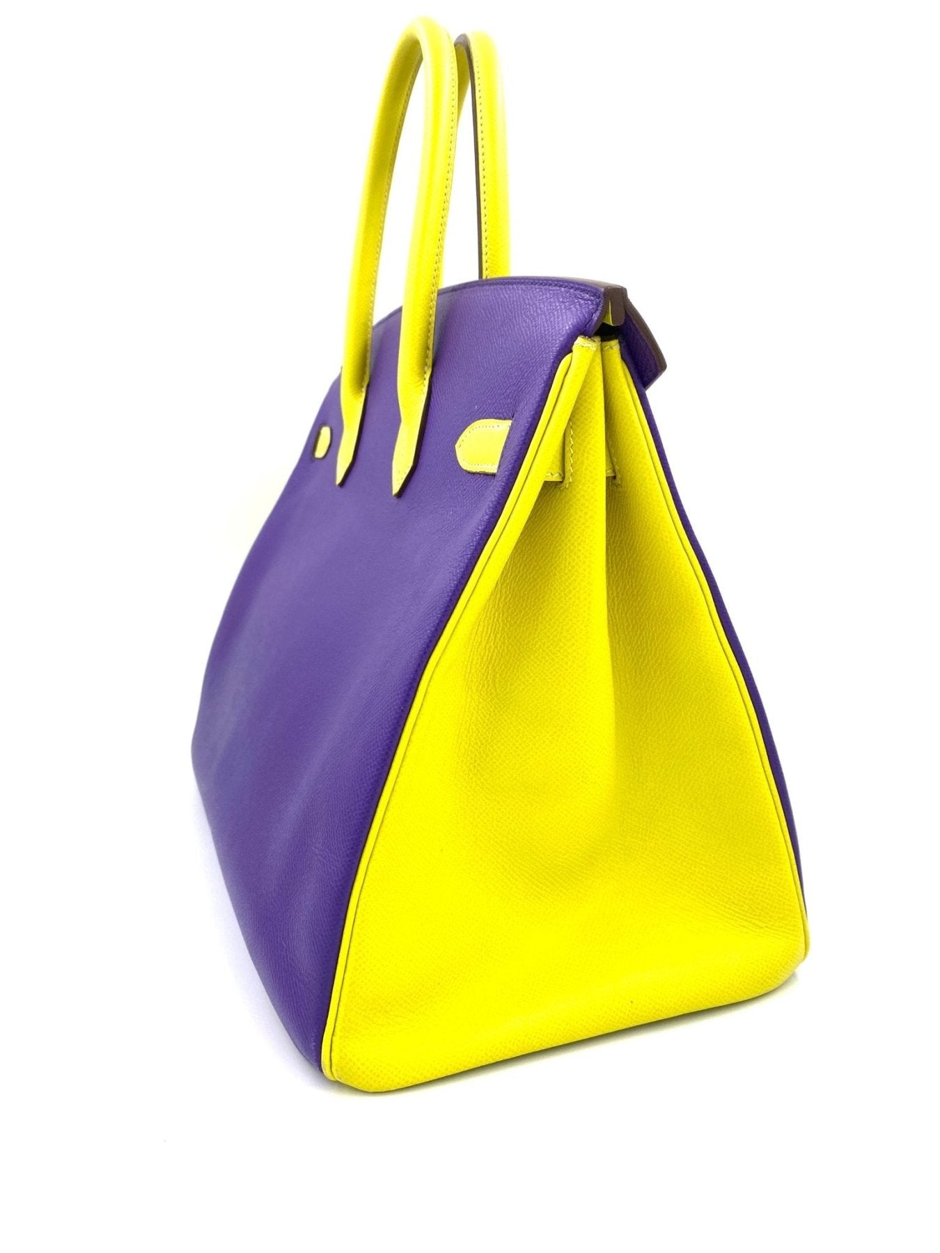 HERMES Birkin 35 HSS Handtasche in Lime und Crocus Epsom Leder, zweifarbiges Design mit goldfarbener Hardware