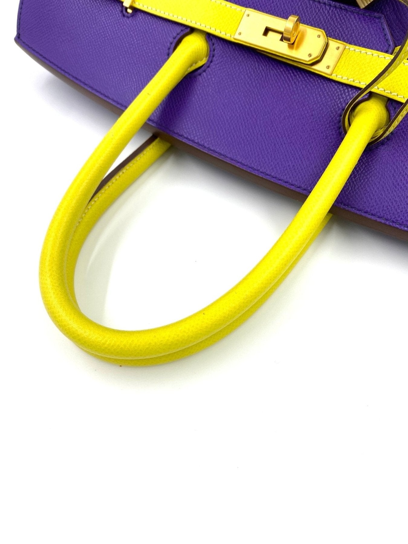 HERMES Birkin 35 HSS Handtasche in Epsom Leder, zweifarbiges Design in Lime und Crocus mit goldfarbener Hardware