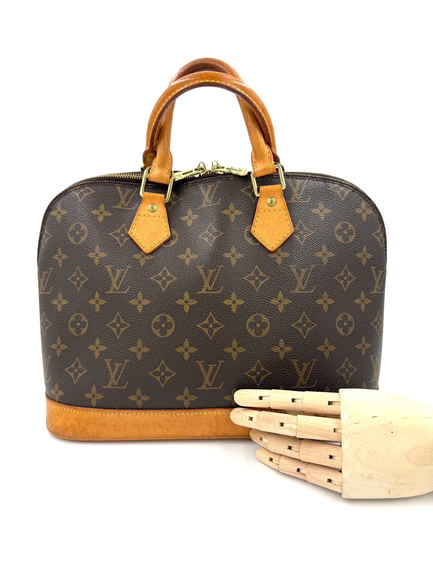LOUIS VUITTON Alma PM Monogram Canvas Designerhandtasche mit Lederboden und zwei Lederriemen in Vintage-Optik