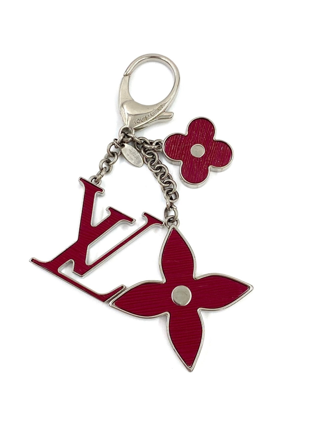 Louis Vuitton Fleur de Epi Schluesselanhaenger in Silber mit roten Blumenanhaengern und LV-Logo