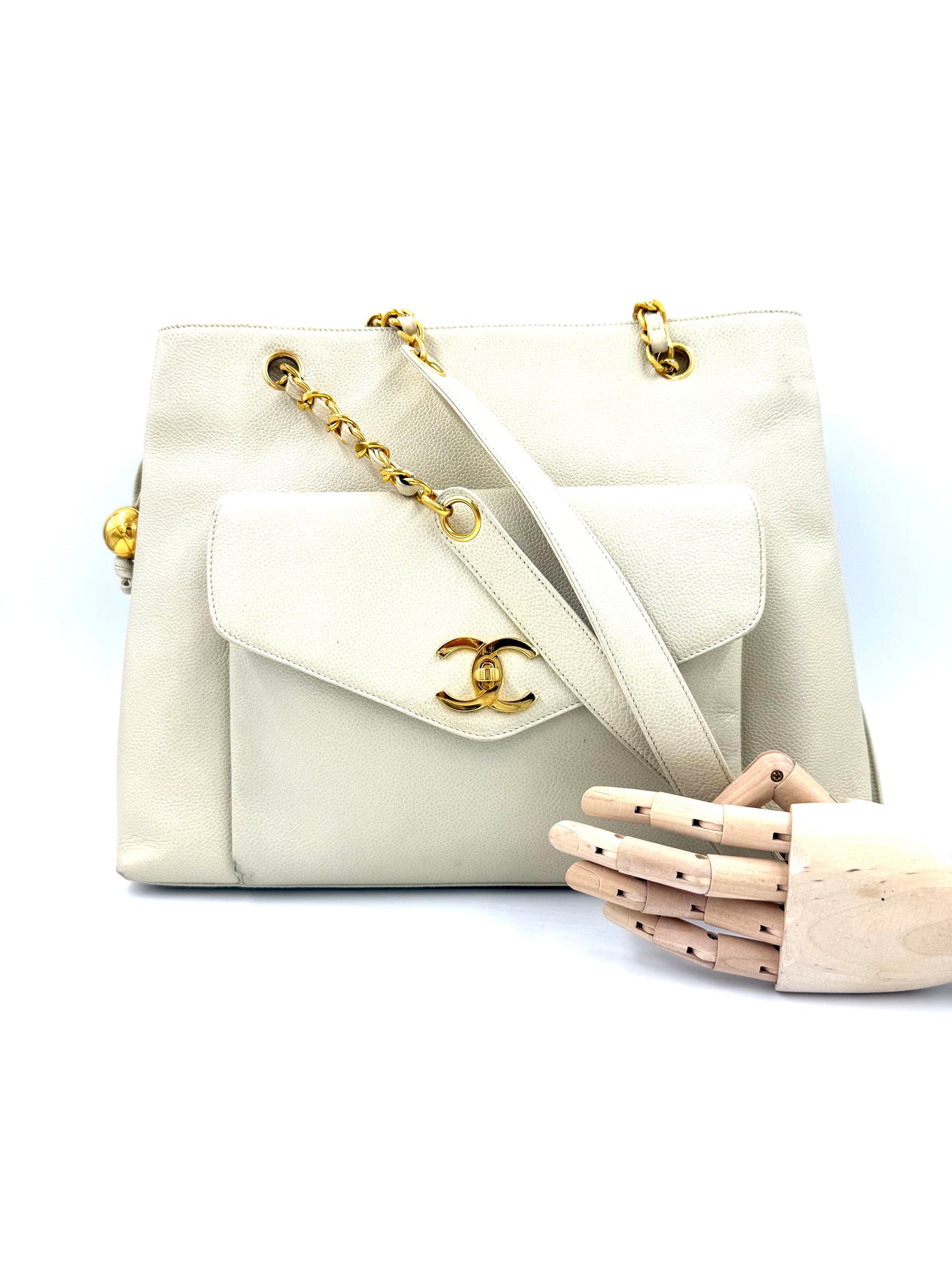 CHANEL Shopper creme GHW