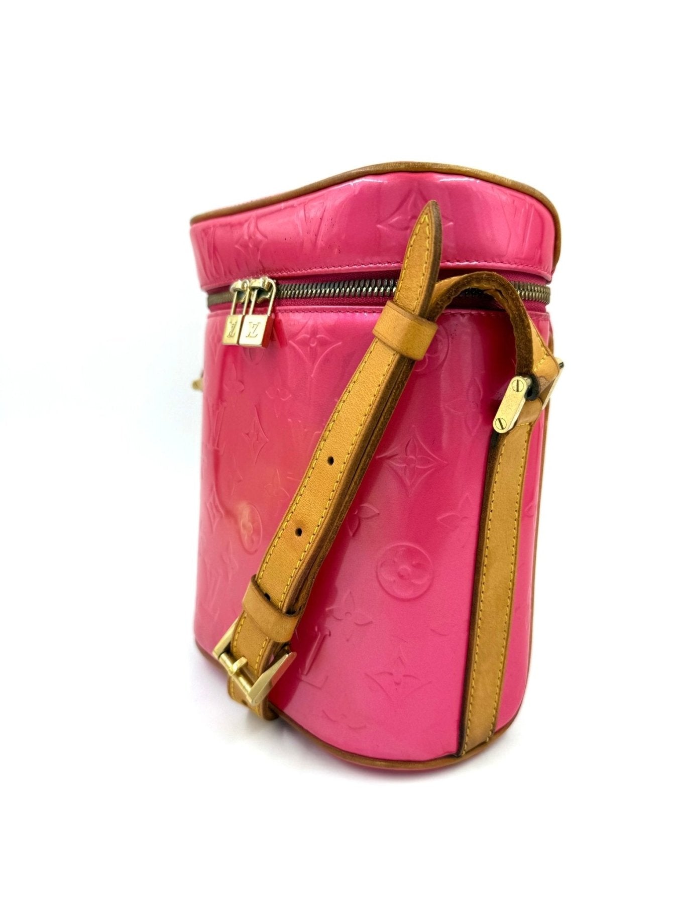Louis Vuitton Sullivan Vertical Monogram Vernis Handtasche in Pink mit braunem Lederriemen und Monogram-Praegung