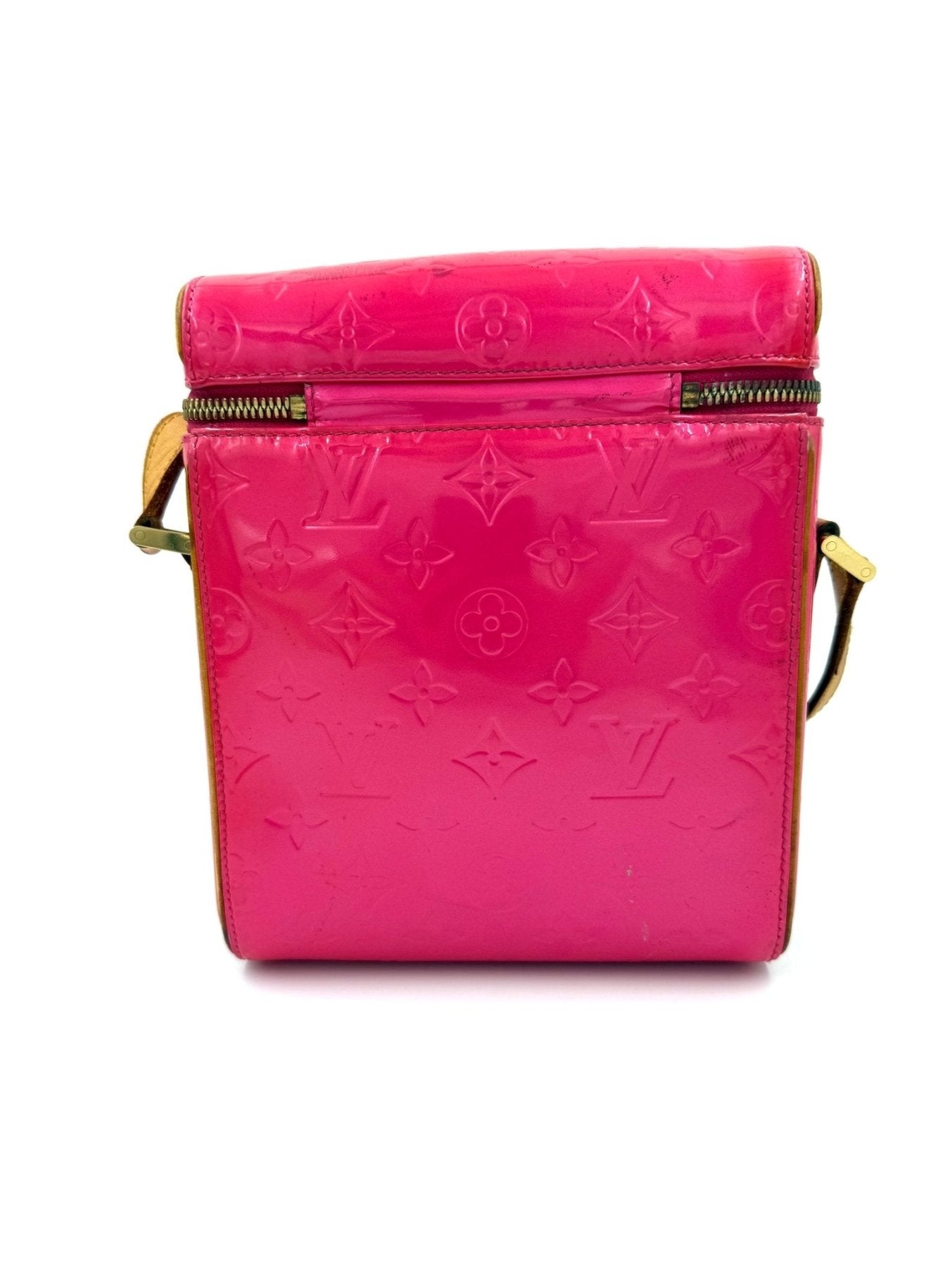 Louis Vuitton Sullivan Vertical Monogram Vernis Handtasche in Pink mit gepraegtem Muster und verstellbarem Lederriemen