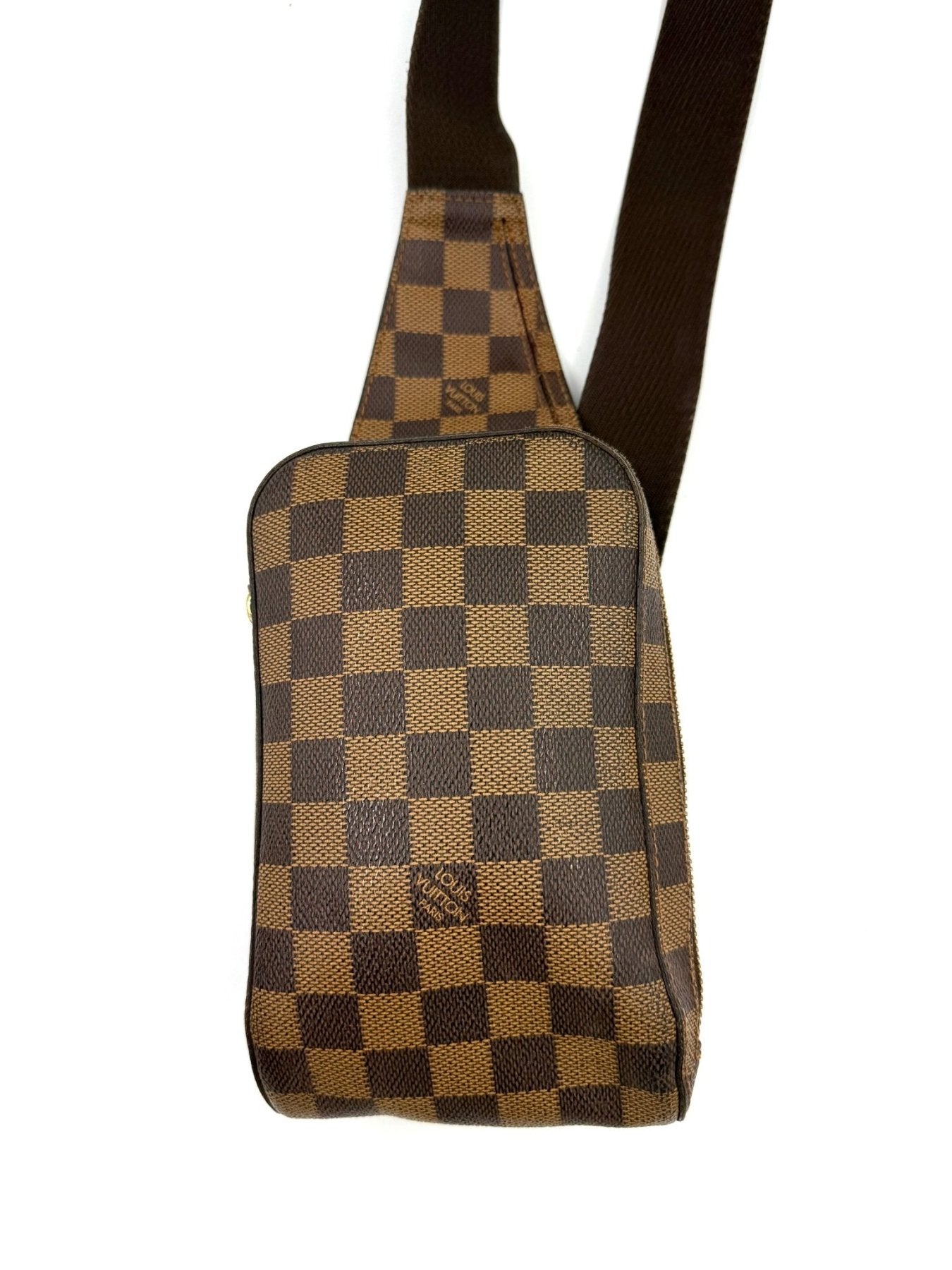 Louis Vuitton Geronimos Damier Ebene Crossbody Tasche in braun-beigem Schachbrettmuster mit verstellbarem Schulterriemen