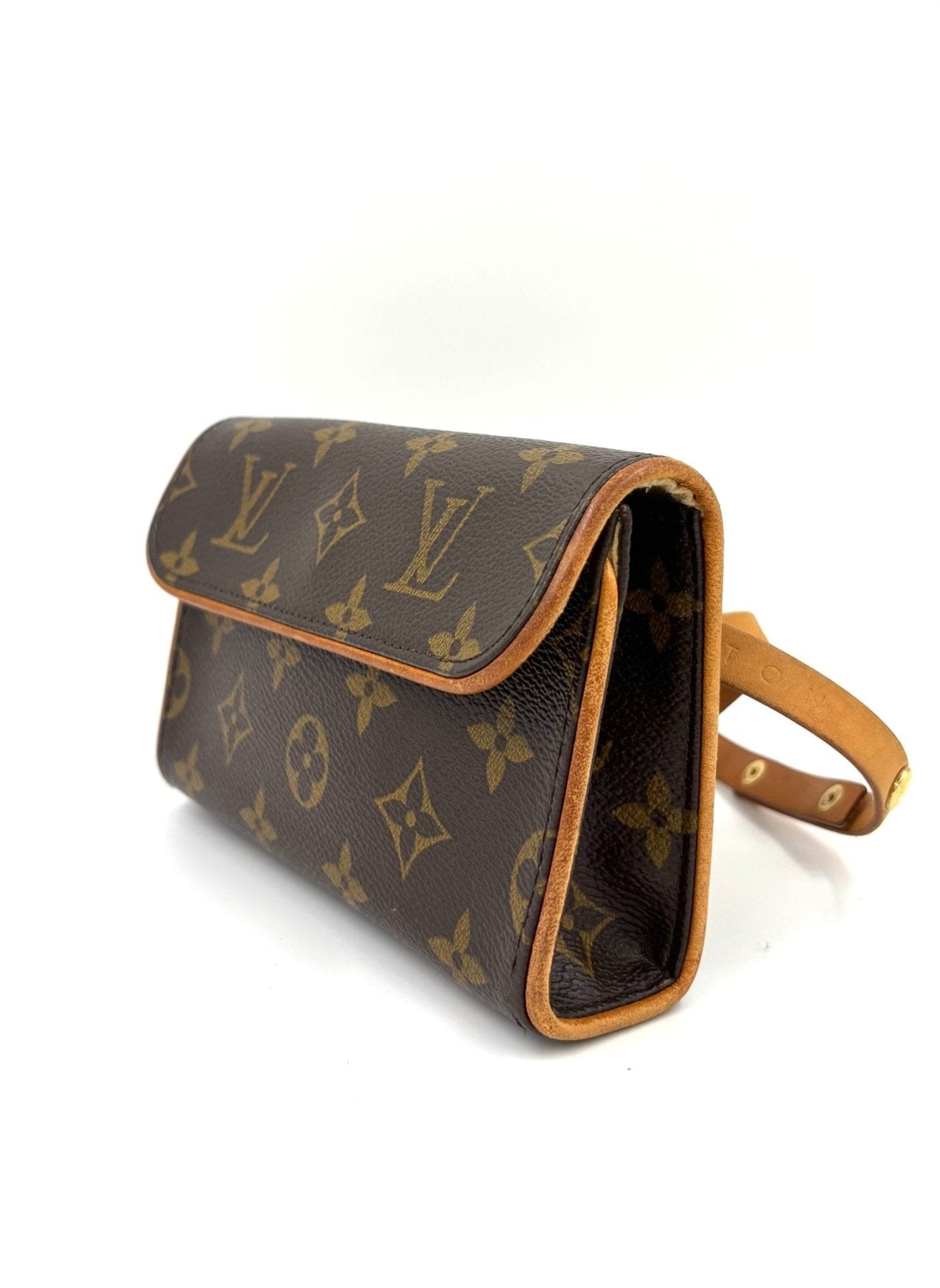 Louis Vuitton Pochette Florentine Monogram Canvas Vintage Guerteltasche mit braunem Lederriemen und klassischem LV-Muster
