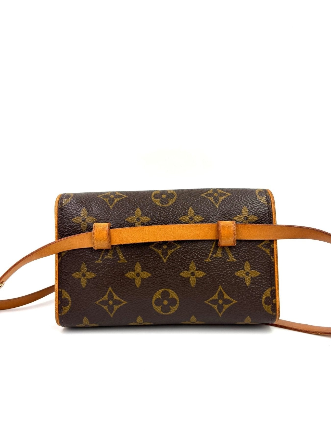Louis Vuitton Pochette Florentine Monogram Canvas Vintage Guerteltasche mit braunem LV Muster und hellbraunen Lederdetails