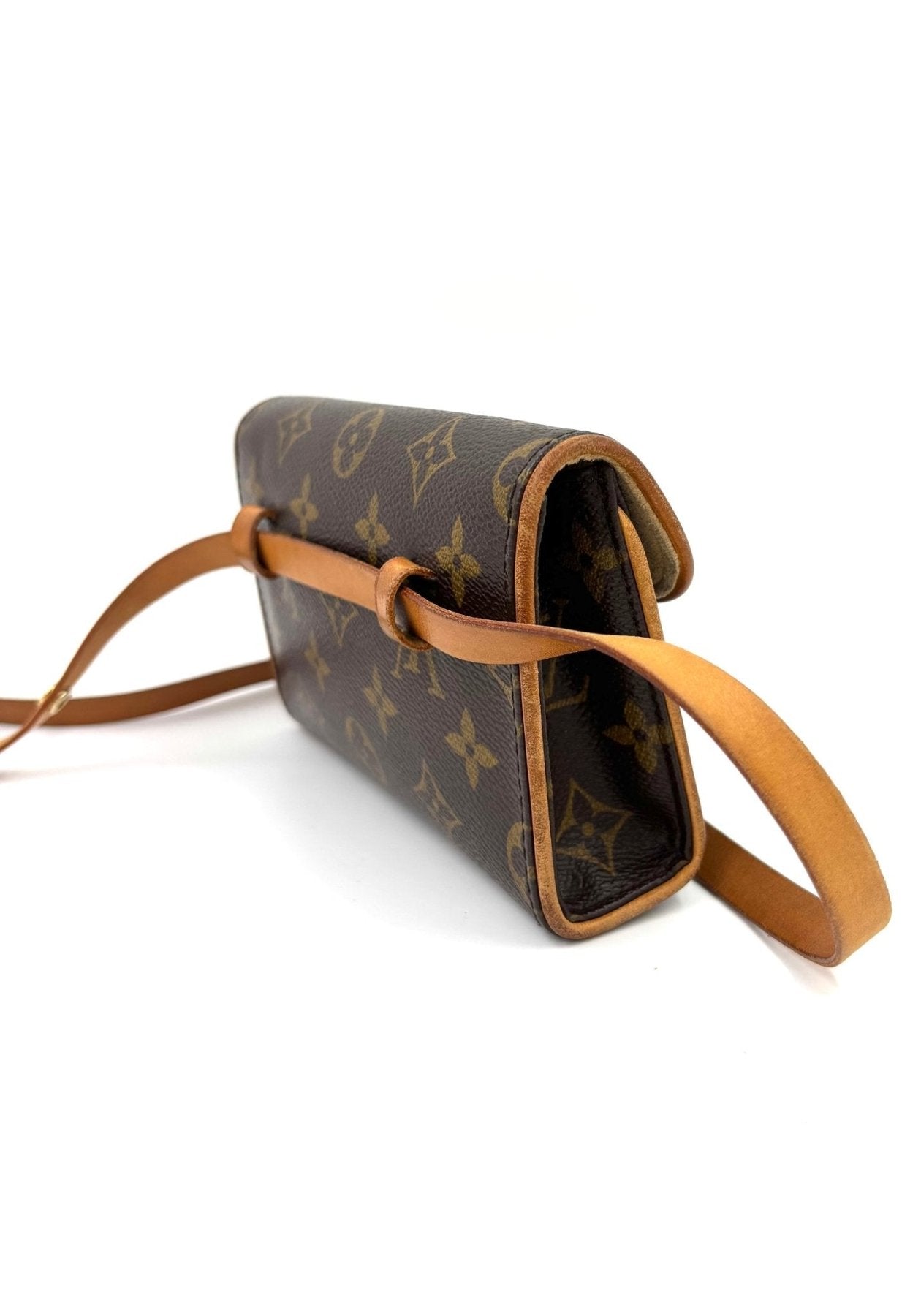 Louis Vuitton Pochette Florentine Monogram Canvas Vintage Guerteltasche mit braunem Lederriemen und klassischem LV Muster