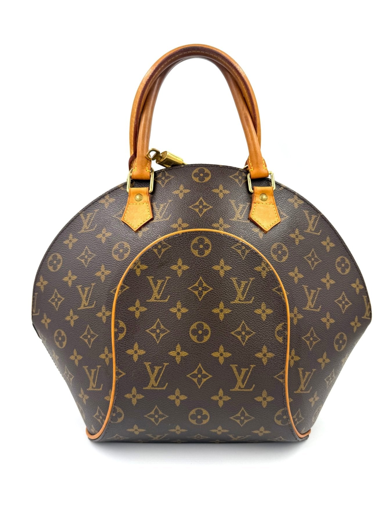 Louis Vuitton Ellipse MM Vintage Handtasche in Monogram Canvas mit braunen Ledergriffen und klassischem LV Muster