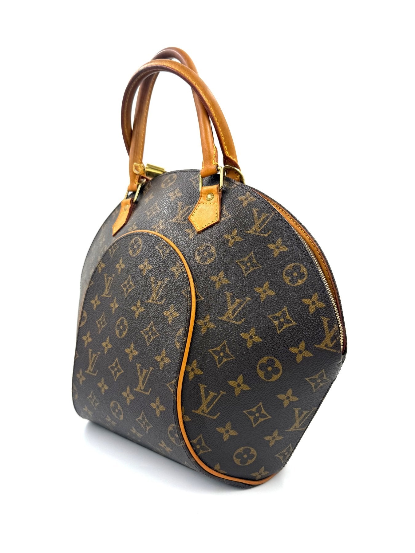 Louis Vuitton Ellipse MM Handtasche aus Monogram Canvas mit hellbraunen Ledergriffen und klassischem LV Muster, Vintage 2009