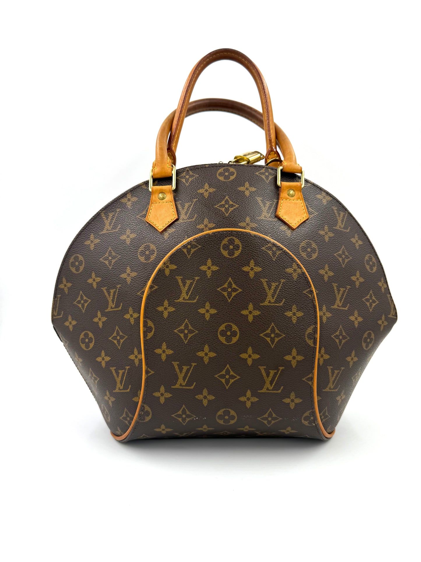 Louis Vuitton Ellipse MM Monogram Canvas Handtasche mit braunem Ledergriff und klassischem LV Muster in ausgezeichnetem Zustand