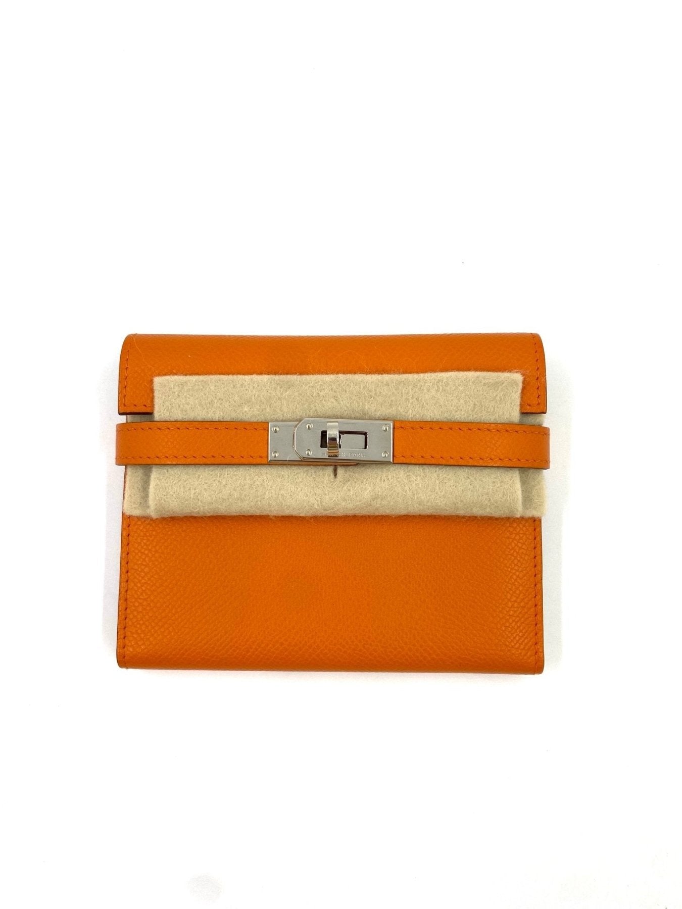 HERMES Kelly Portemonnaie aus orangefarbenem Epsomleder mit Palladium-Verschluss und Drehriegel