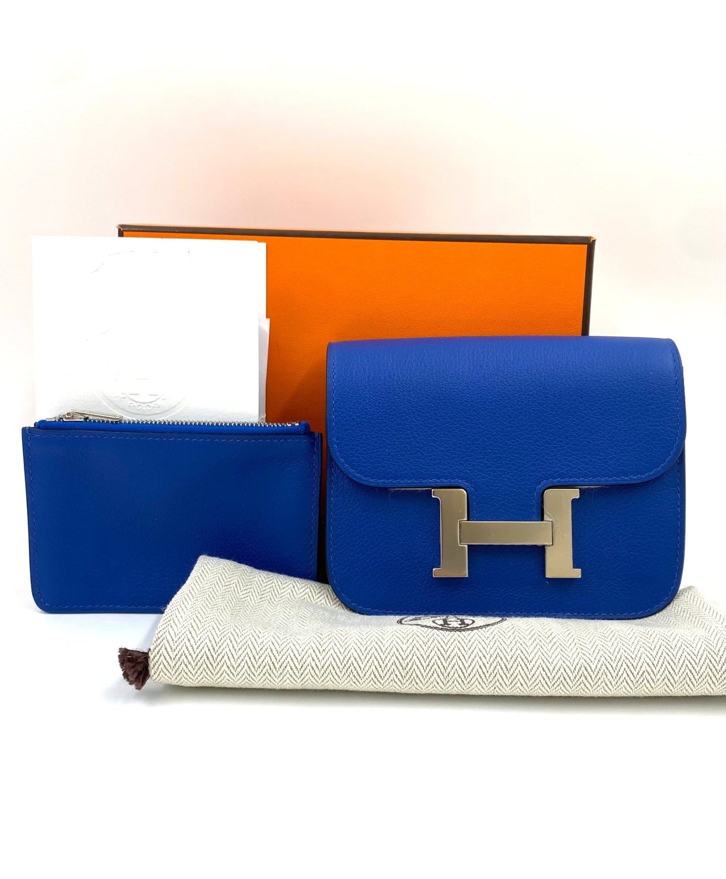 HERMES Constance Slim Guerteltasche in Blue de France mit Palladium Hardware und Box, neuwertig 2022