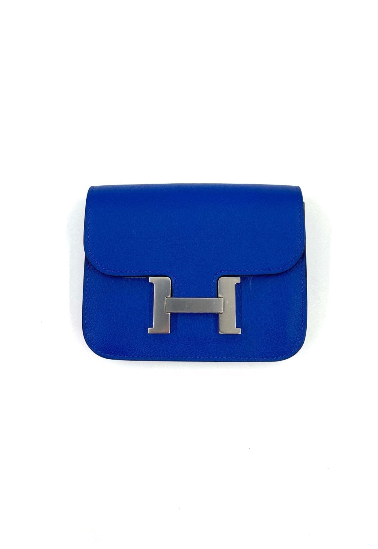 HERMES Constance Slim Tasche in leuchtendem Blue de France mit silbernem H-Verschluss aus Palladium
