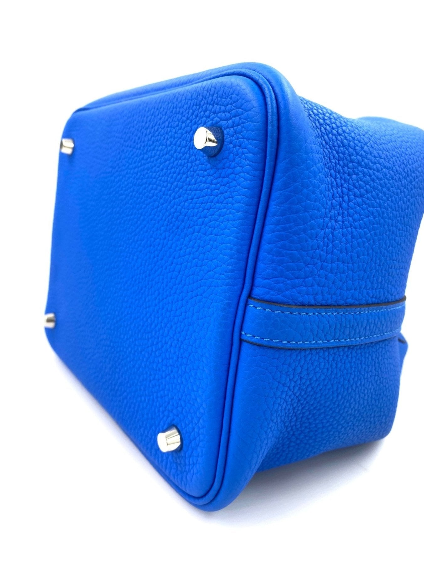 HERMES Picotin 22 Lock Tasche in leuchtendem Blau Hydra aus Clemence Leder mit Palladium Beschlagen, Seitenansicht