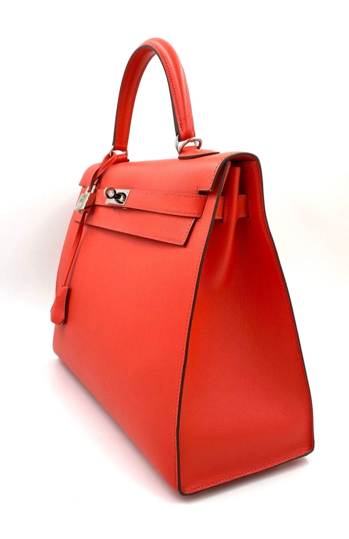 HERMES Kelly 35 Sellier Handtasche in Rose Jaipur Epsom Leder mit Palladium Hardware, seitliche Ansicht