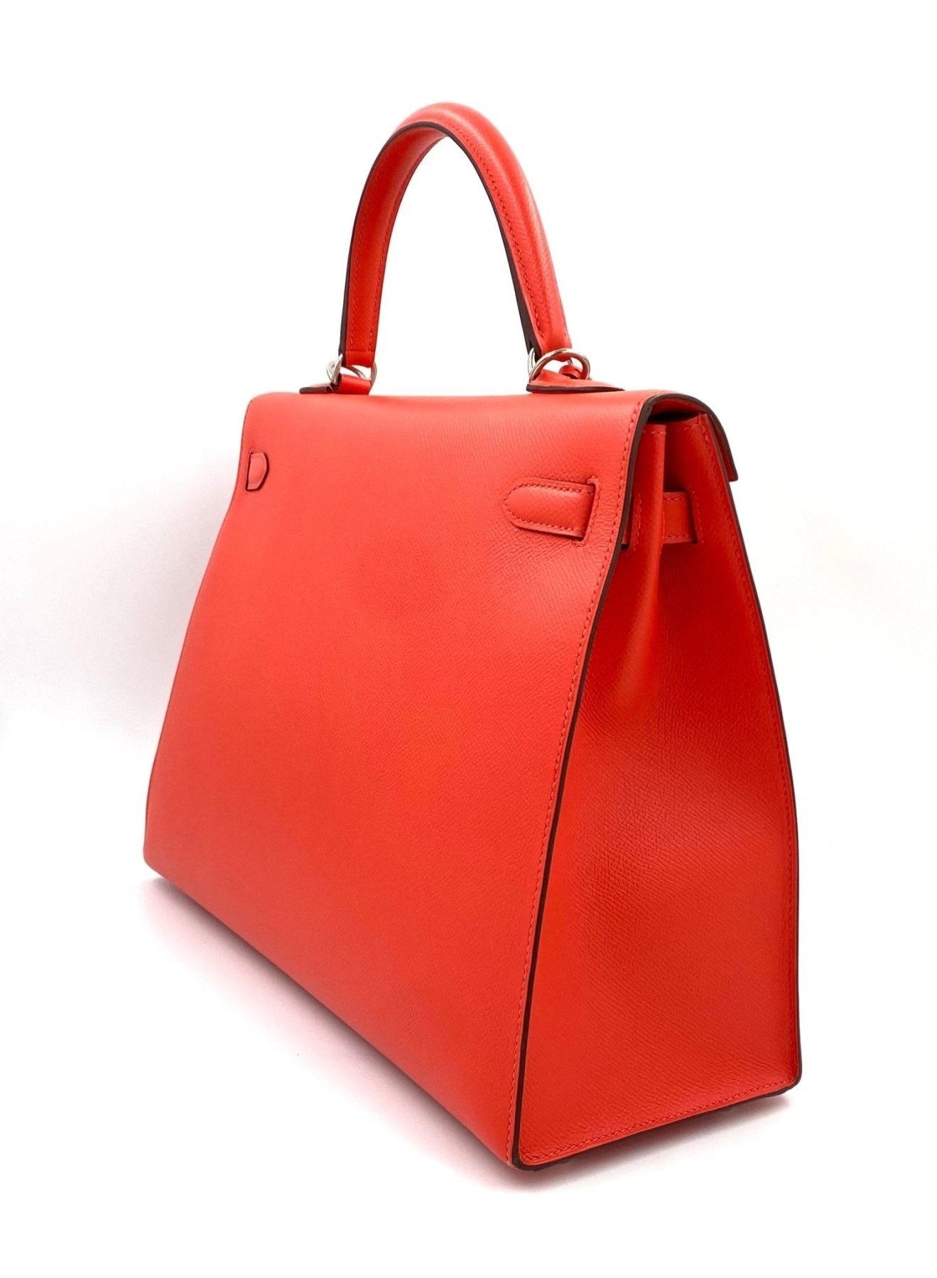 HERMES Kelly 35 Sellier Handtasche in Rose Jaipur Epsomleder mit Palladiumbeschlagen, seitliche Ansicht