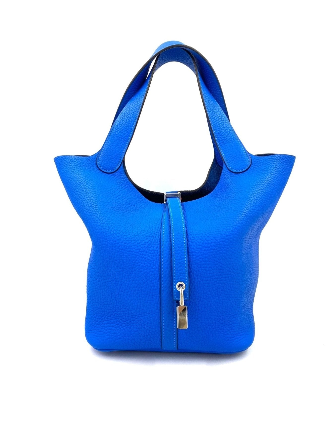 HERMES Picotin 22 Lock Handtasche in leuchtendem Blau Hydra aus Clemence Leder mit Palladium Beschlagen