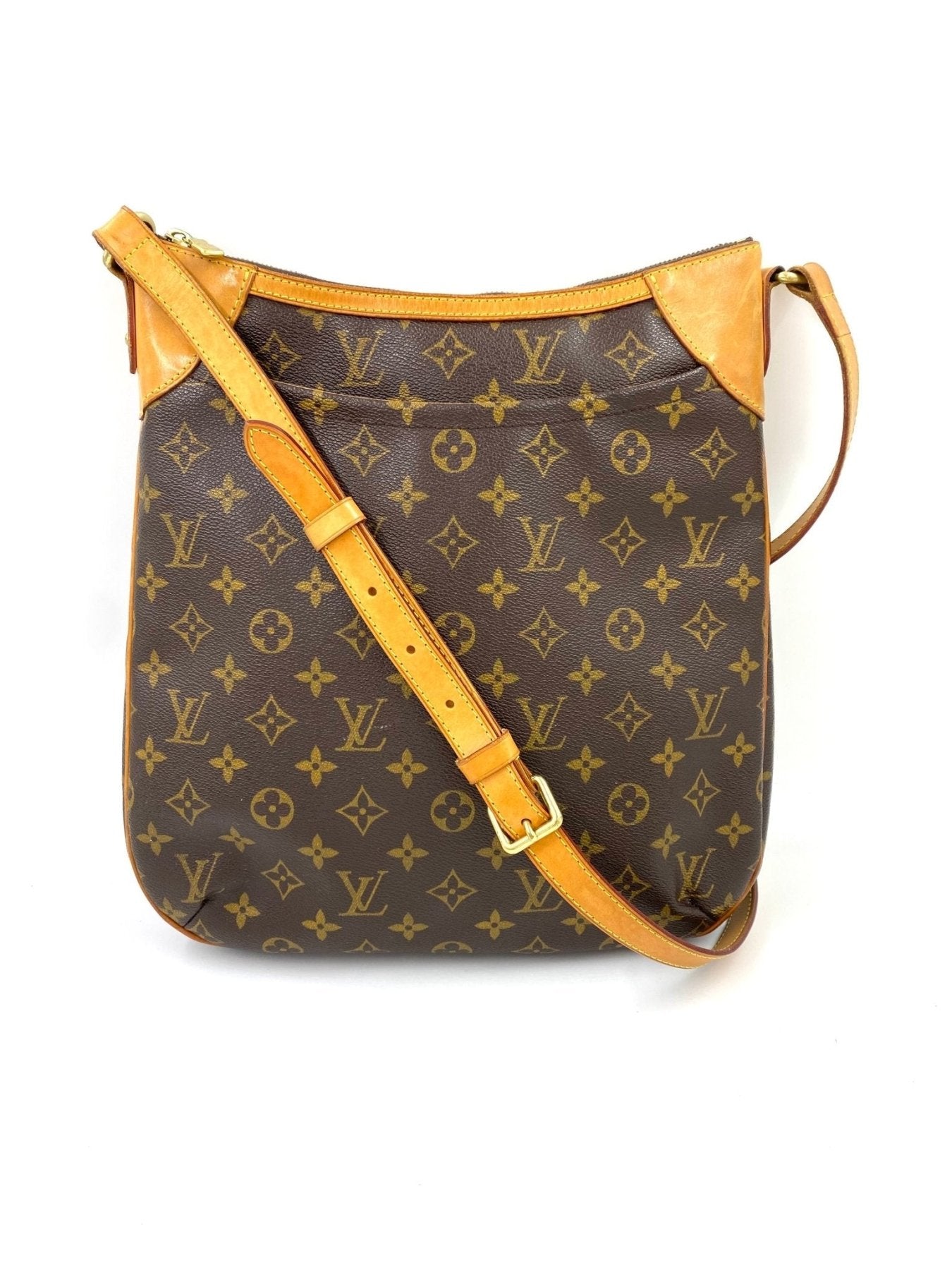 Louis Vuitton Odeon MM Tasche mit klassischem Monogram Canvas Muster und verstellbarem Lederriemen in braun und beige