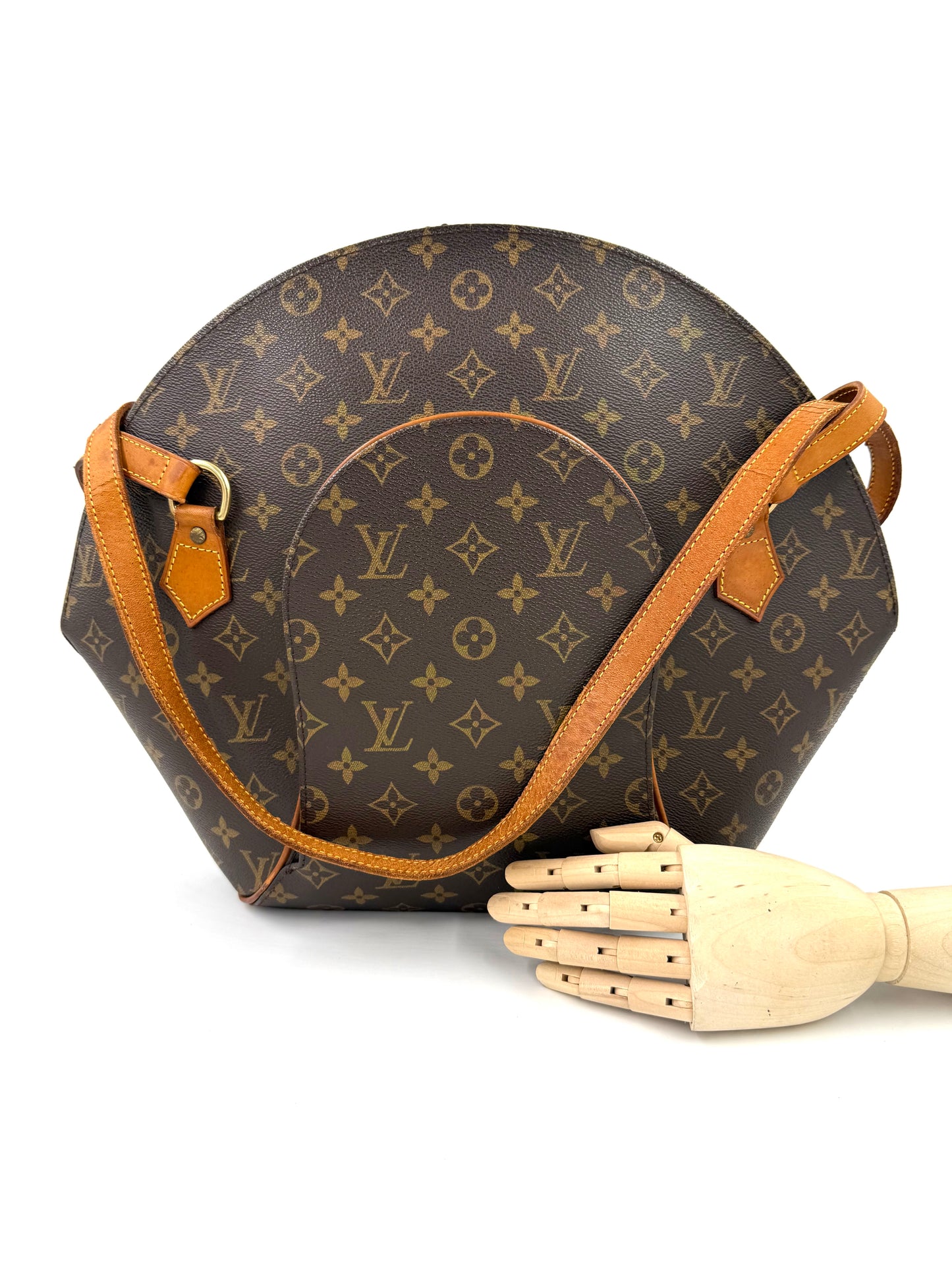 LOUIS VUITTON Ellipse GM Monogram Canvas exklusive Designerhandtasche mit verstellbarem Lederriemen in braunem Ton