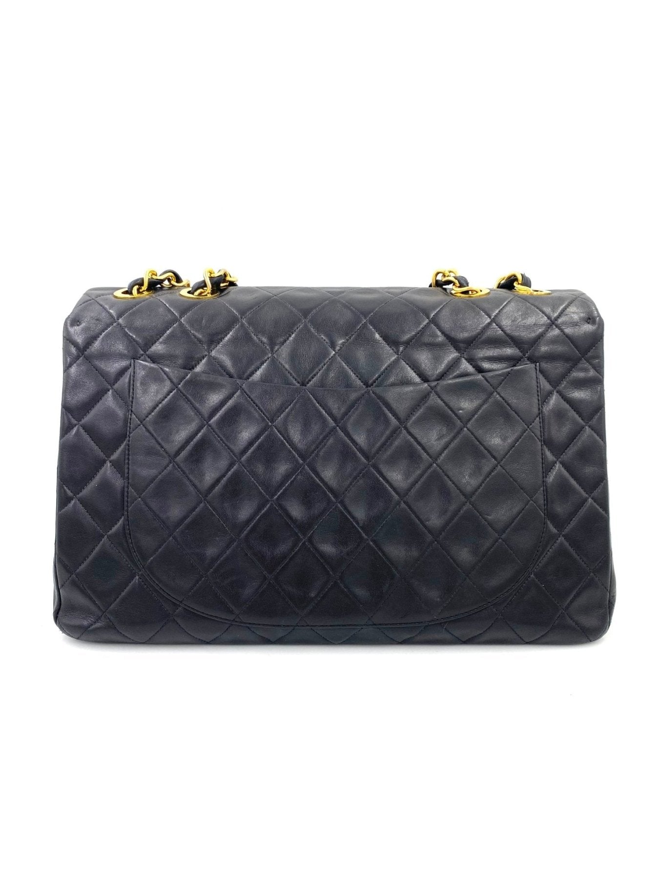 CHANEL Timeless Single Flap Maxi schwarze Handtasche aus gestepptem Lammleder mit goldfarbener Kette und CC-Logo