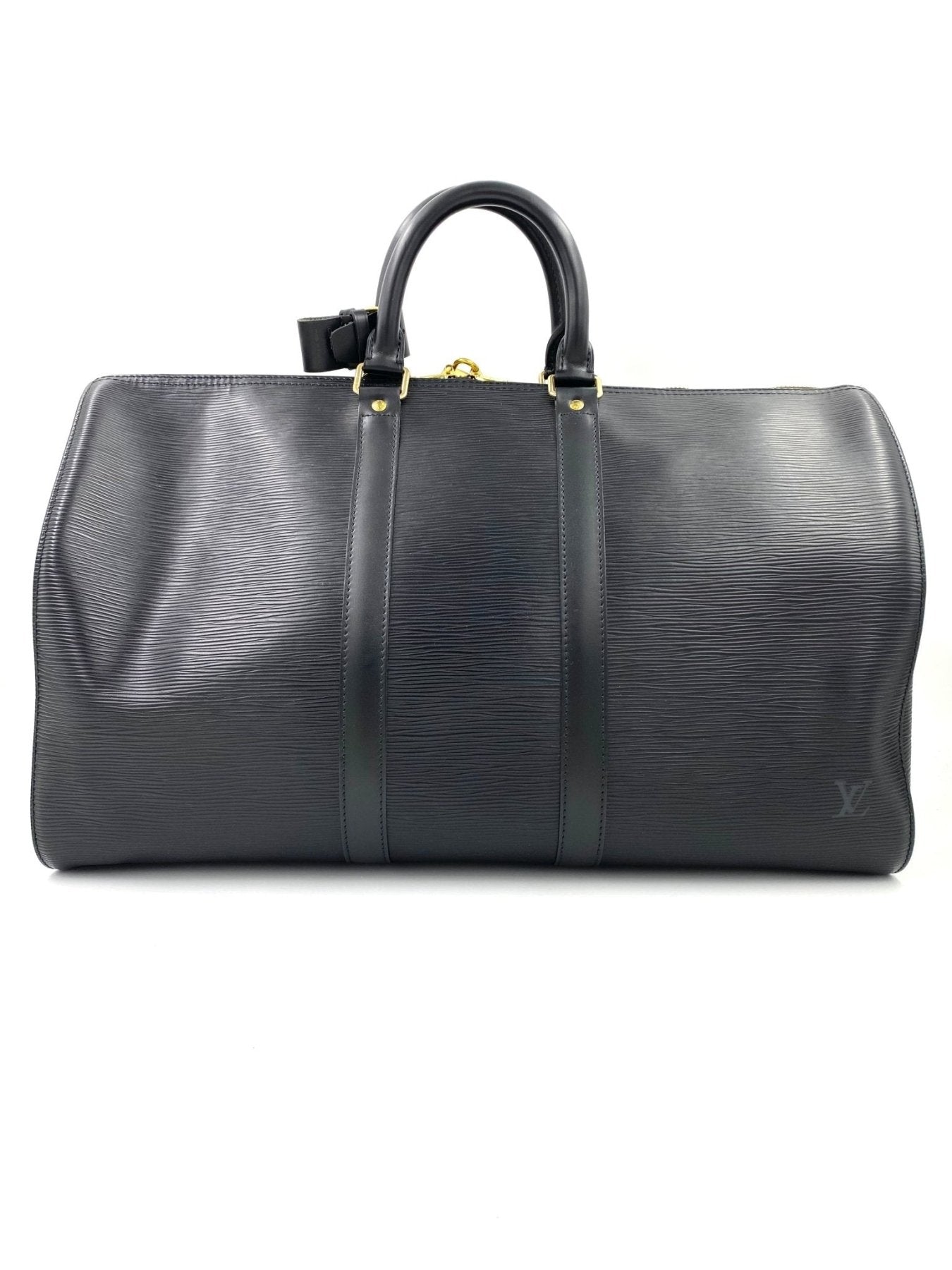 Louis Vuitton Keepall 45 Epi Reisetasche in schwarz mit geriffeltem Leder und goldenen Metallbeschlagen