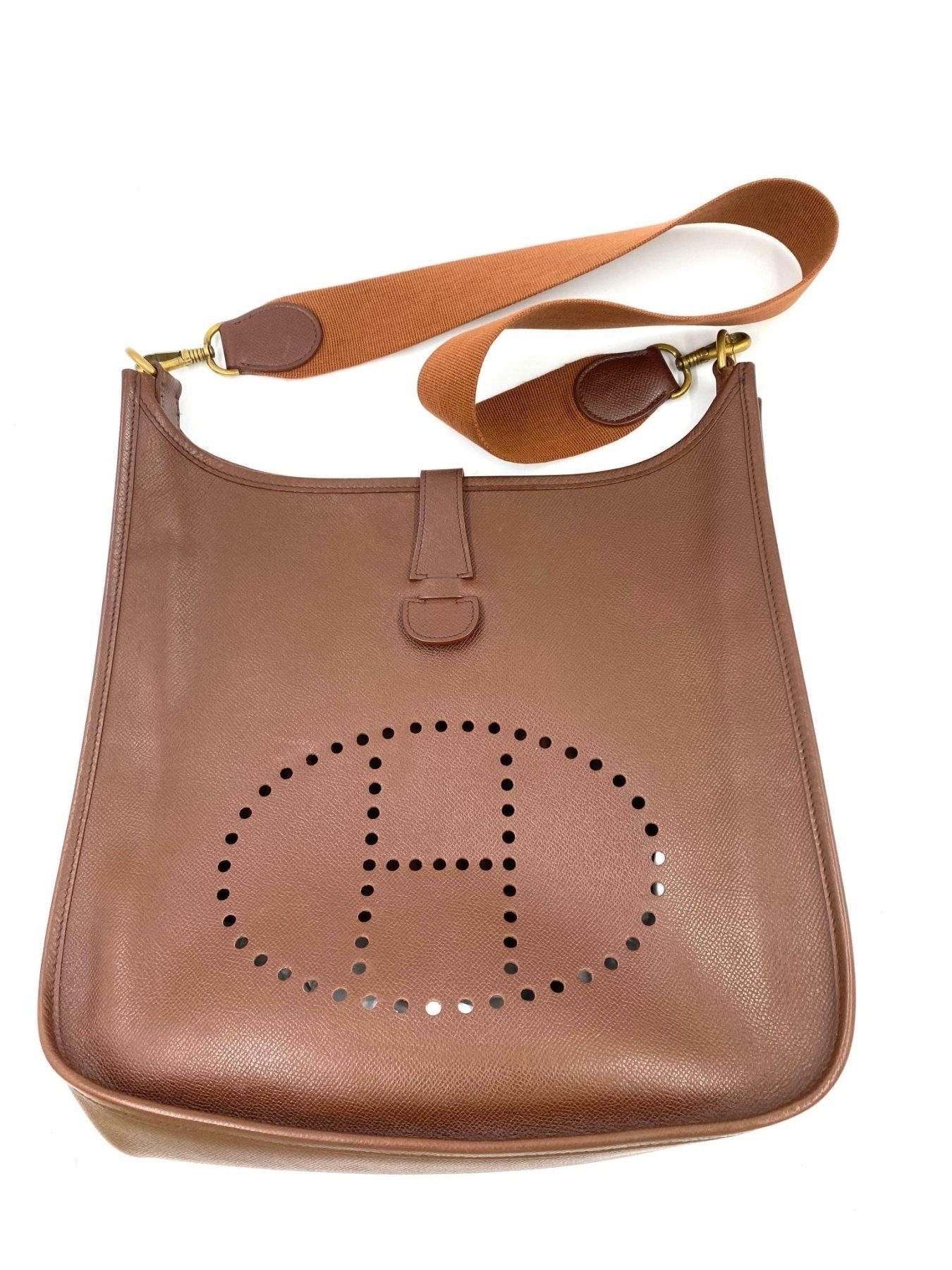 HERMES Evelyne 33 Cognac Schultertasche aus Epsomleder mit perforiertem H-Logo und abnehmbarem Schulterriemen