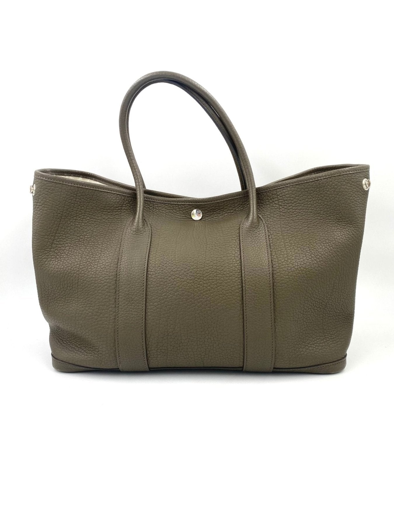 HERMES Garden Party 36 Handtasche in Eukalyptus-Togoleder mit strukturierter Oberflaeche und Palladium-Hardware