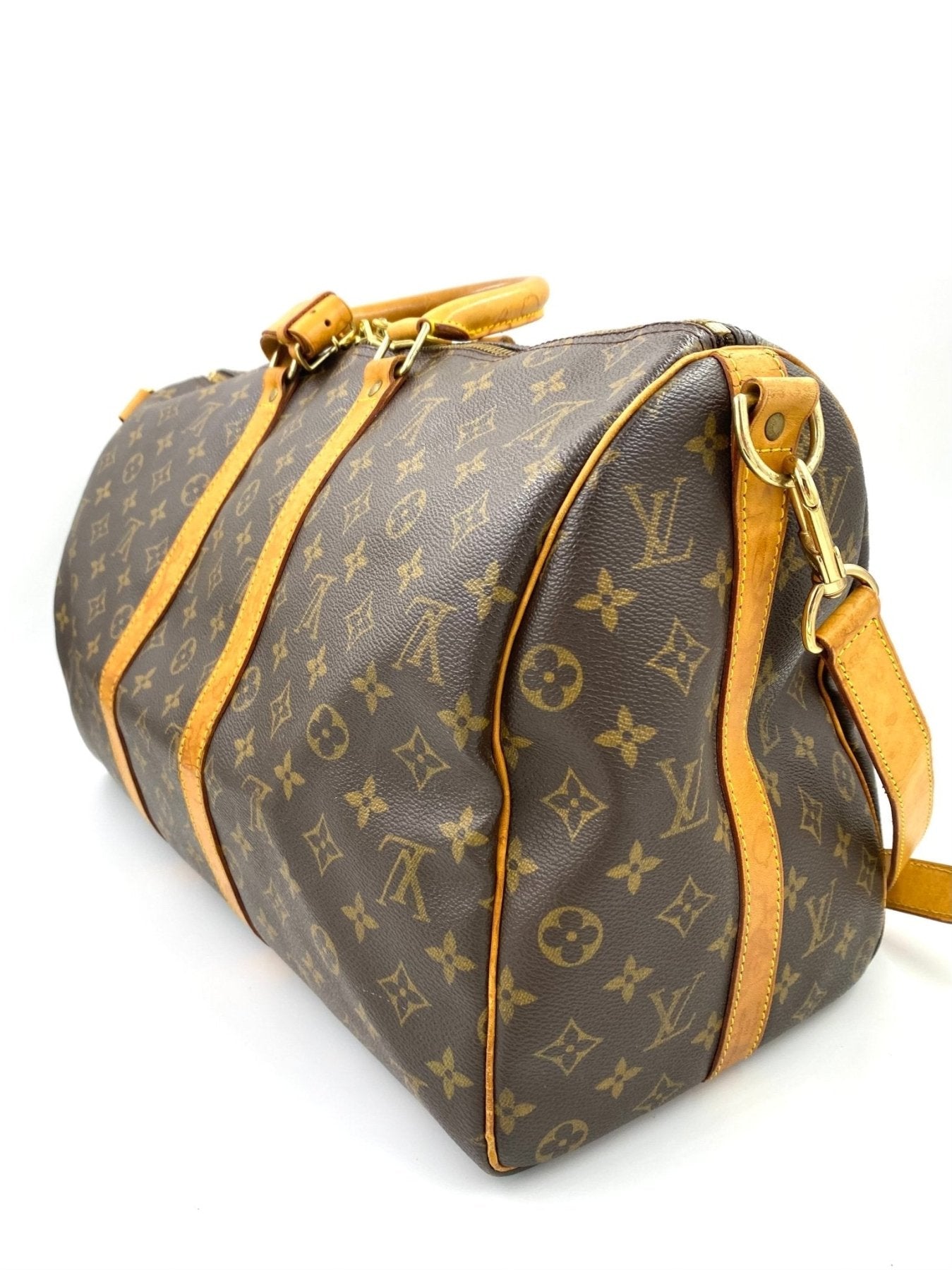 Louis Vuitton Keepall 45 Bandouliere Reisetasche in klassischem Monogram Canvas mit Lederdetails und abnehmbarem Schulterriemen