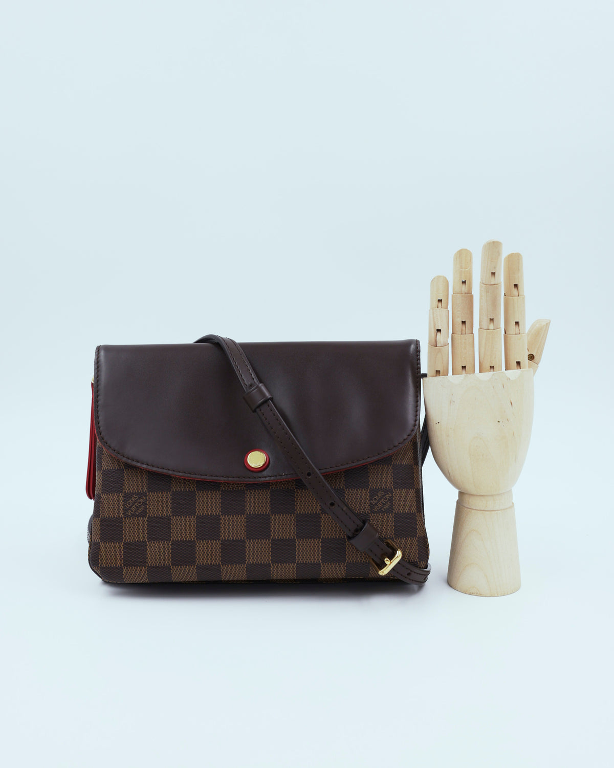 LOUIS VUITTON Twice Damier Ebene braune Designerhandtasche mit Schulterriemen