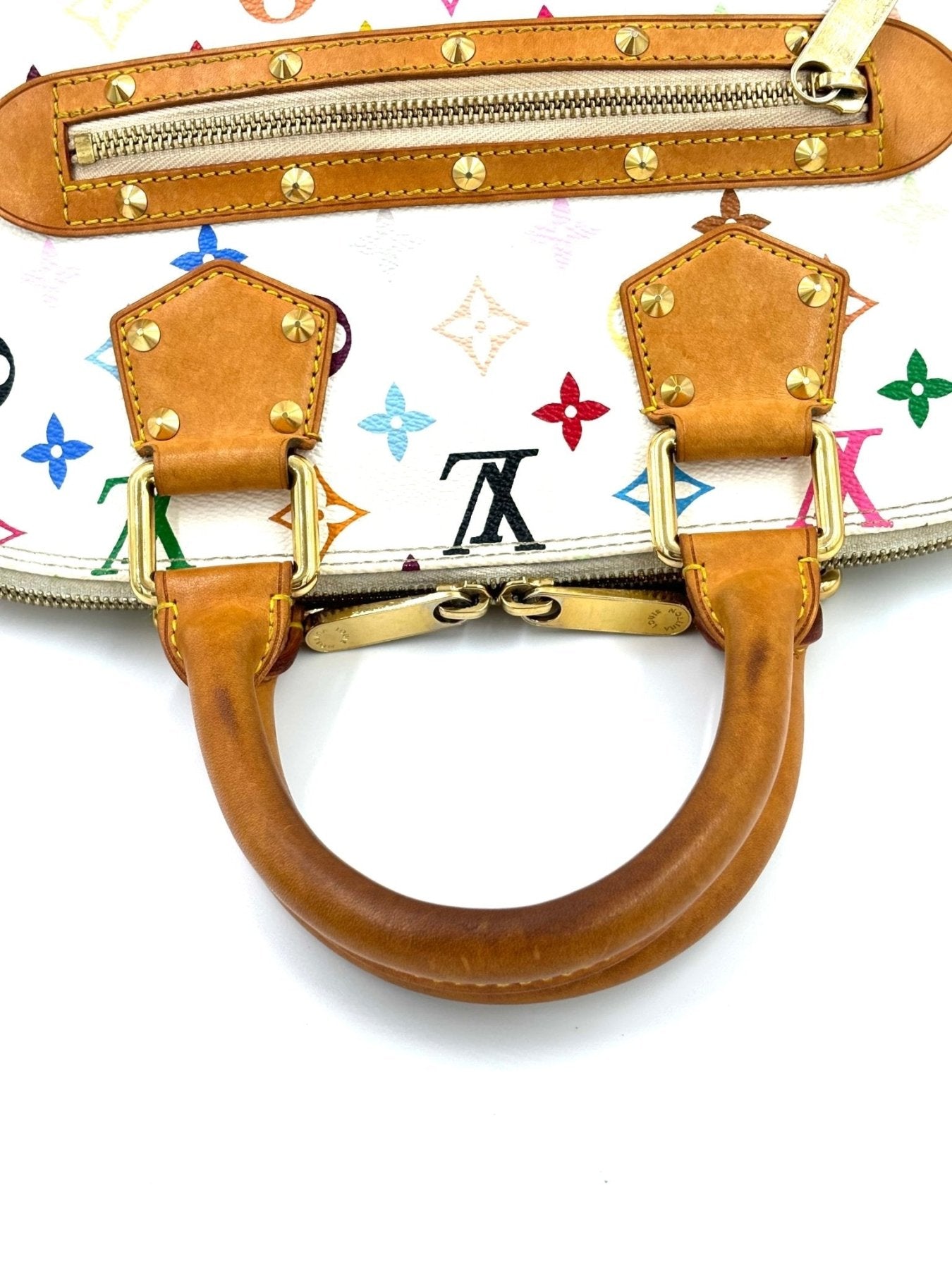 Louis Vuitton Alma Multicolor Handtasche mit buntem Monogram-Muster von Takashi Murakami, Ledergriffen und goldenen Details