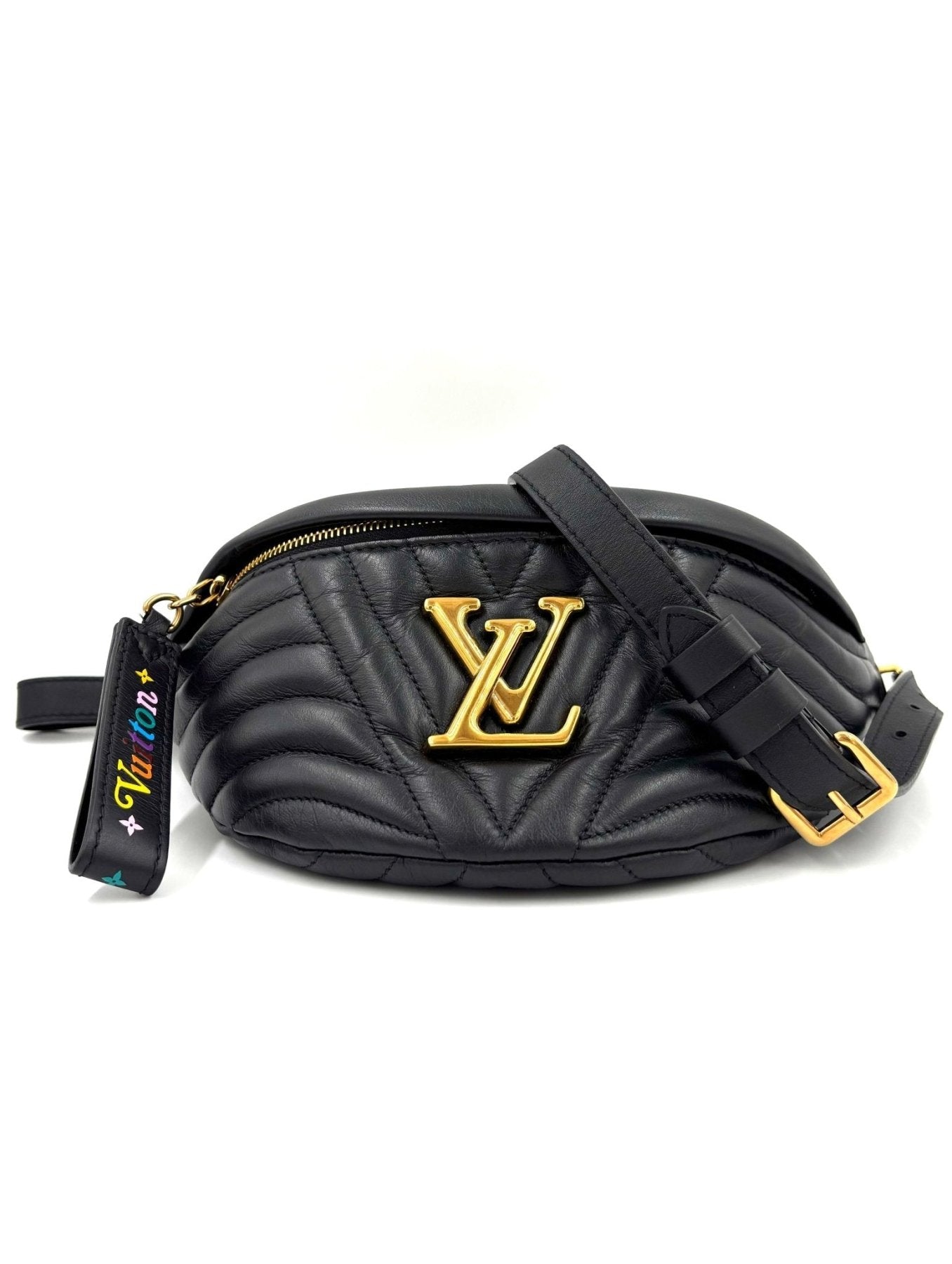 Louis Vuitton Bumbag New Wave in schwarz aus gestepptem Leder mit goldenem LV Logo und verstellbarem Gurtel