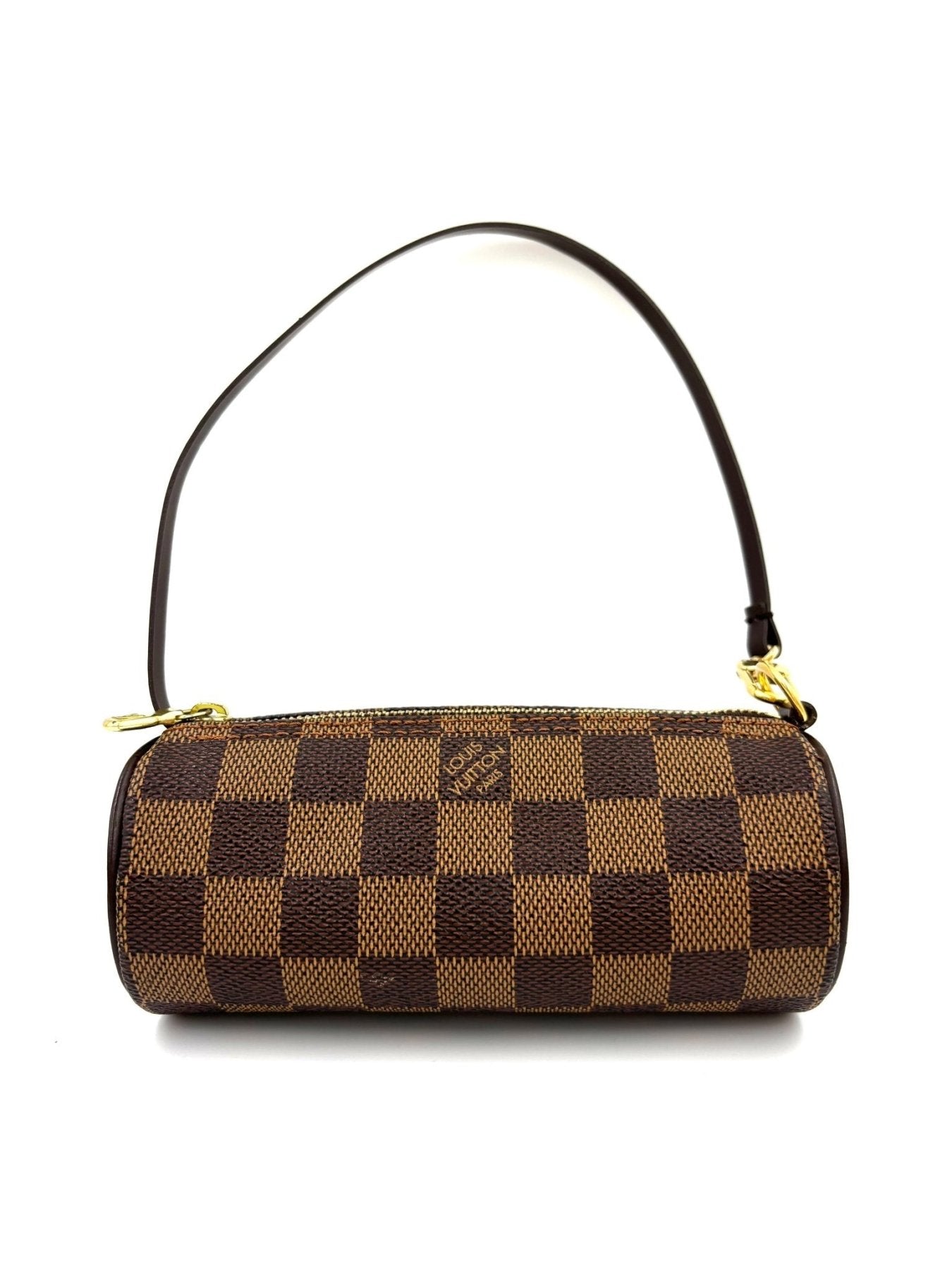 Louis Vuitton Mini Papillon Damier Ebene Handtasche mit zylindrischer Form und Schachbrettmuster in braun und beige