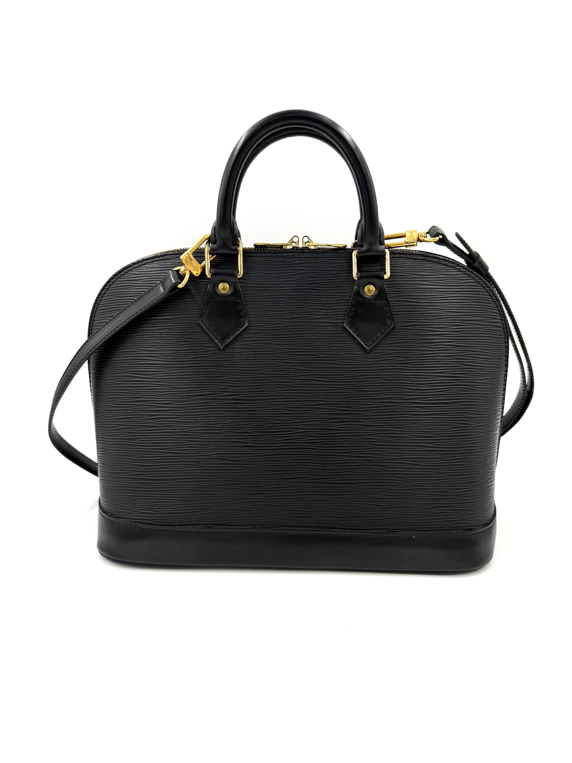 LOUIS VUITTON Alma PM Epi schwarz elegante Designerhandtasche aus strukturiertem Leder mit Schulterriemen