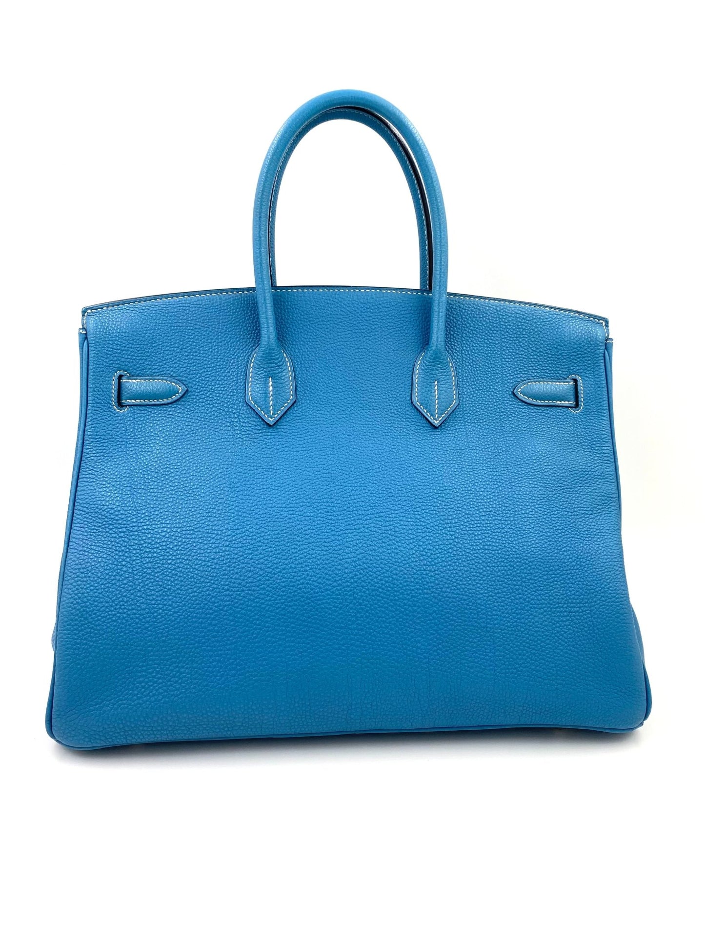 HERMÈS Birkin 35 Togo Blue Jean - Clutch & Macarons - E im Quadrat, 2001 - Clutch & Macarons - 