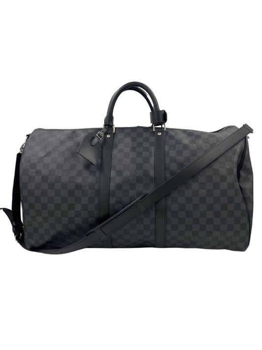 Louis Vuitton Keepall 55 Bandouliere in Damier Graphite Canvas, graue Reisetasche mit Schultergurt und Lederdetails