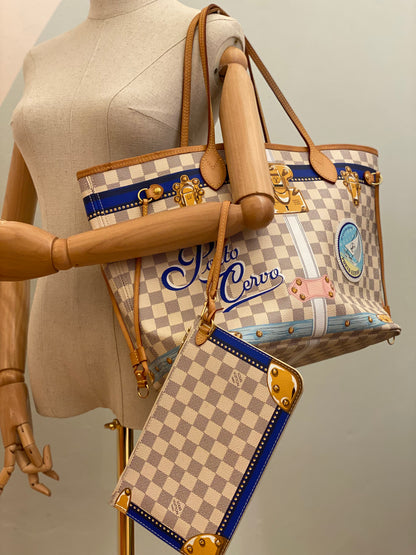 LOUIS VUITTON Neverfull MM Summer Trunks Porto Cervo Damier azur mit Pochette