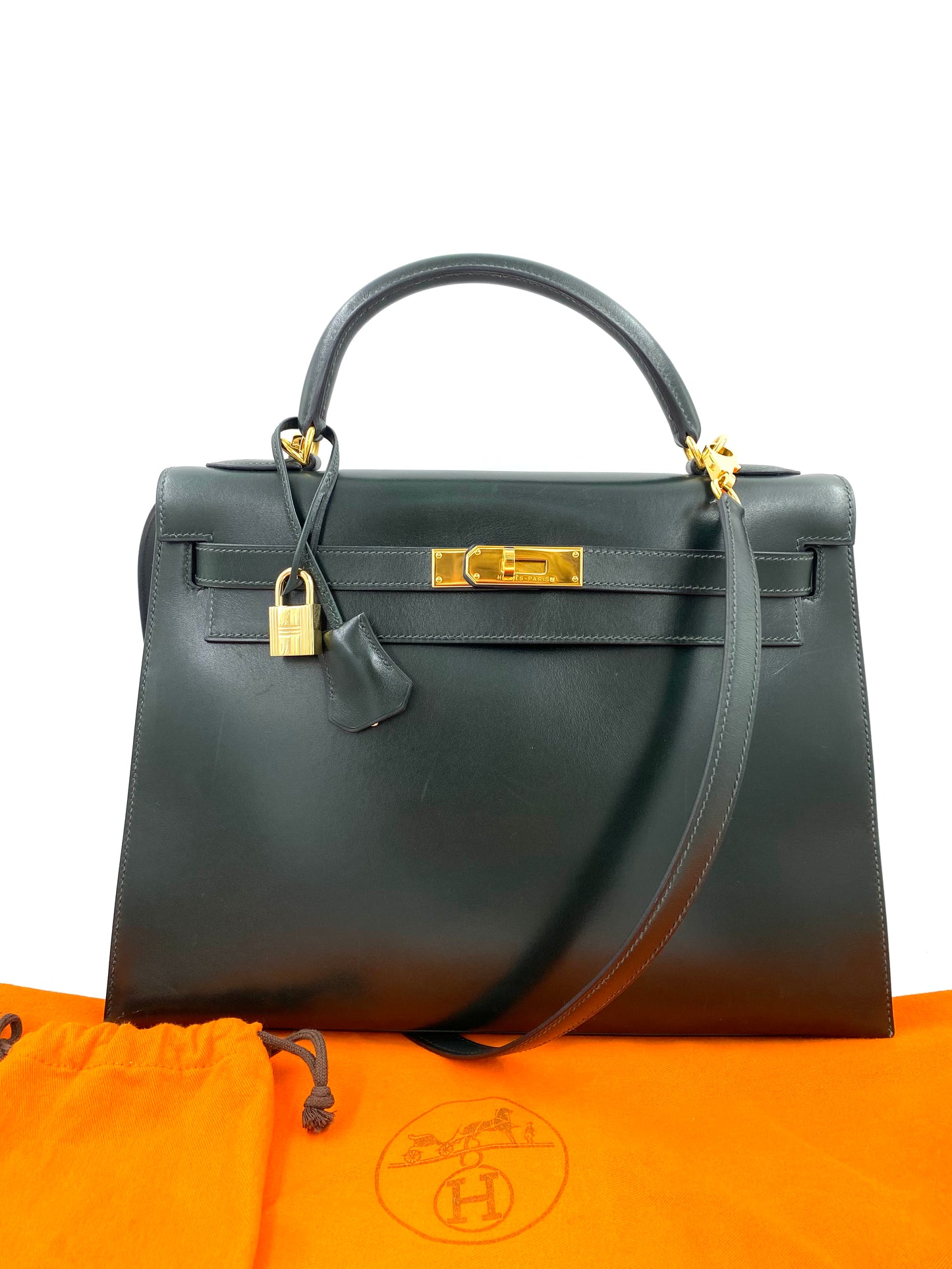 Hermès Kelly 32 Sellier Boxleder dark green